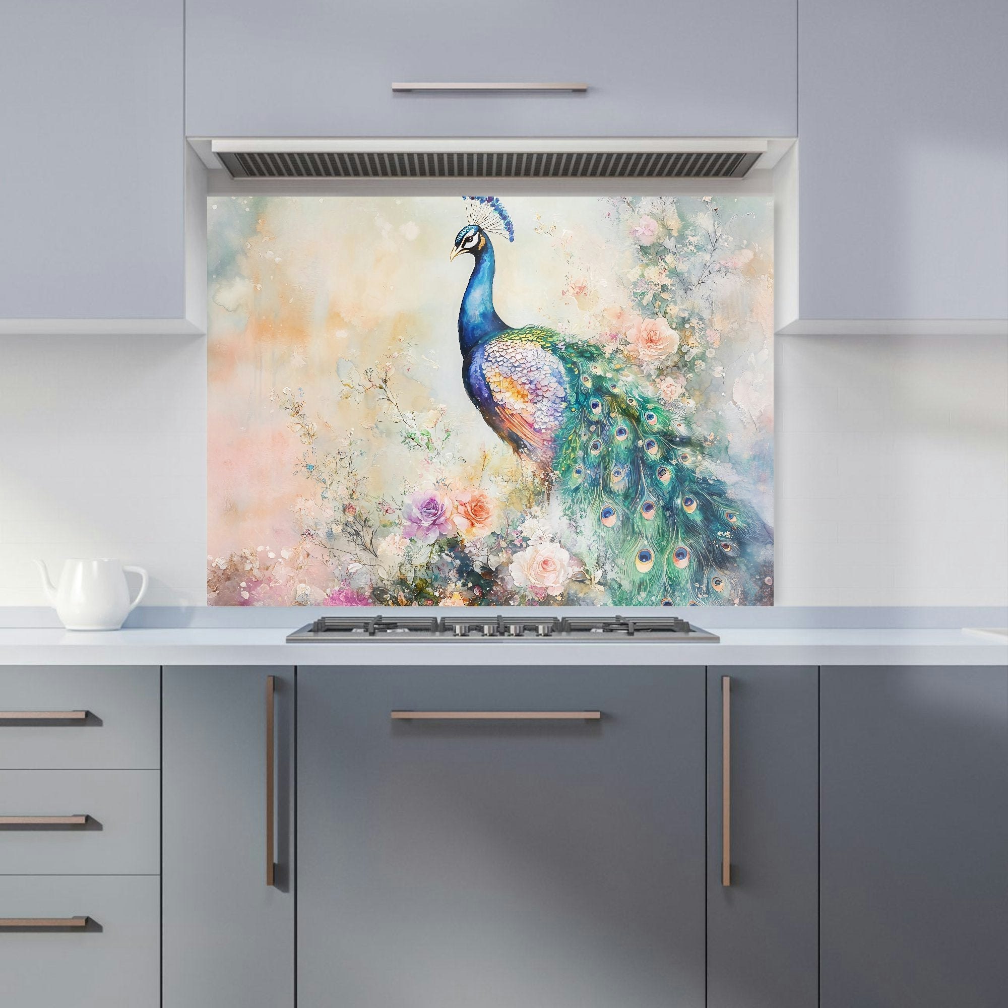 Rackhams Peacock Glass Kitchen Splashback - W900mm X H650mm