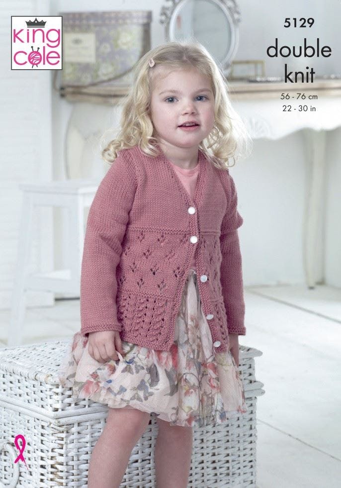 King Cole Cottonsoft Dk Knitting Pattern 5129, Cardigans For Kids, 22 - 30 Inches