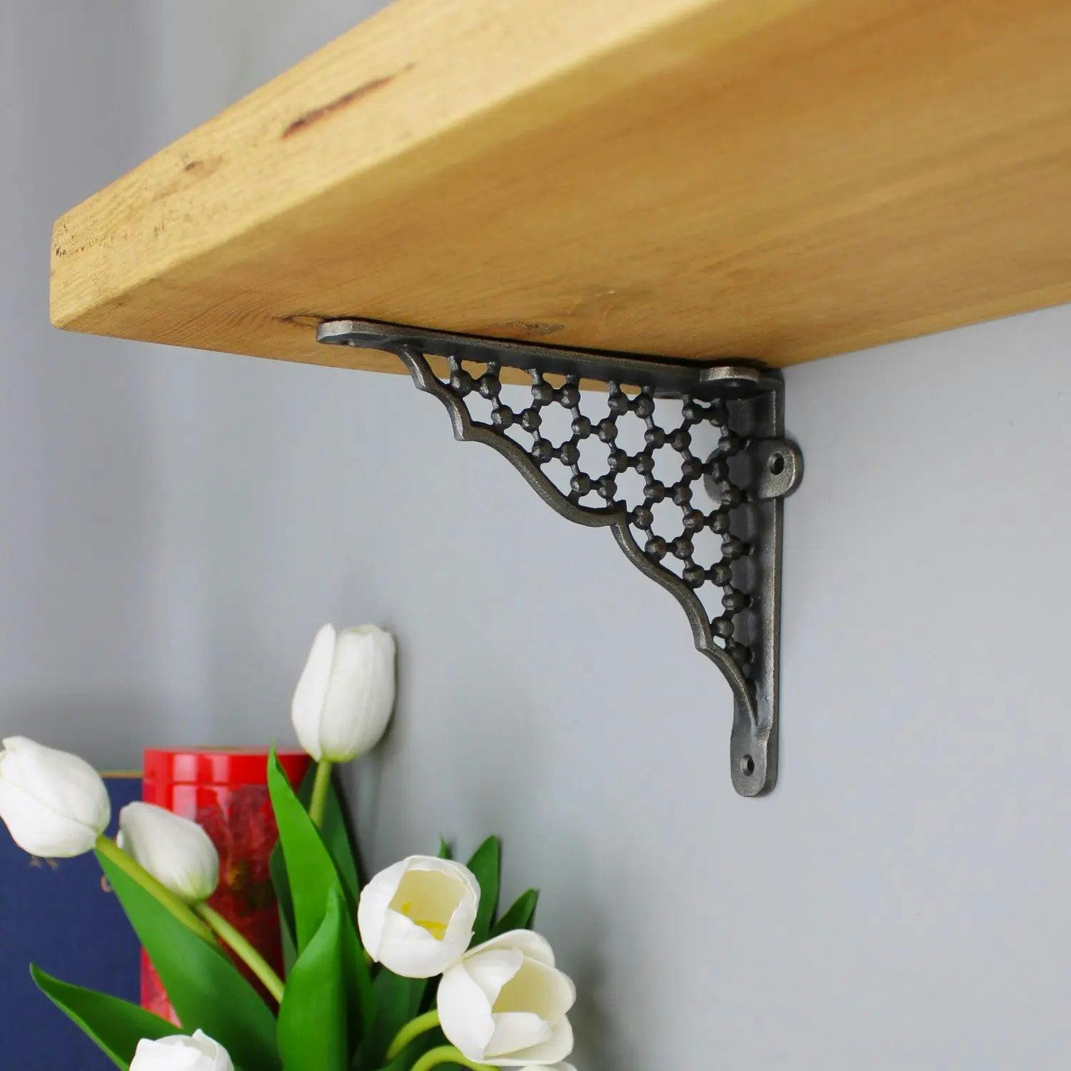 Oakcrafts Black - Honeycomb Shelf Brackets - Pair Of Brackets 155Mm X 155Mm - Pewter