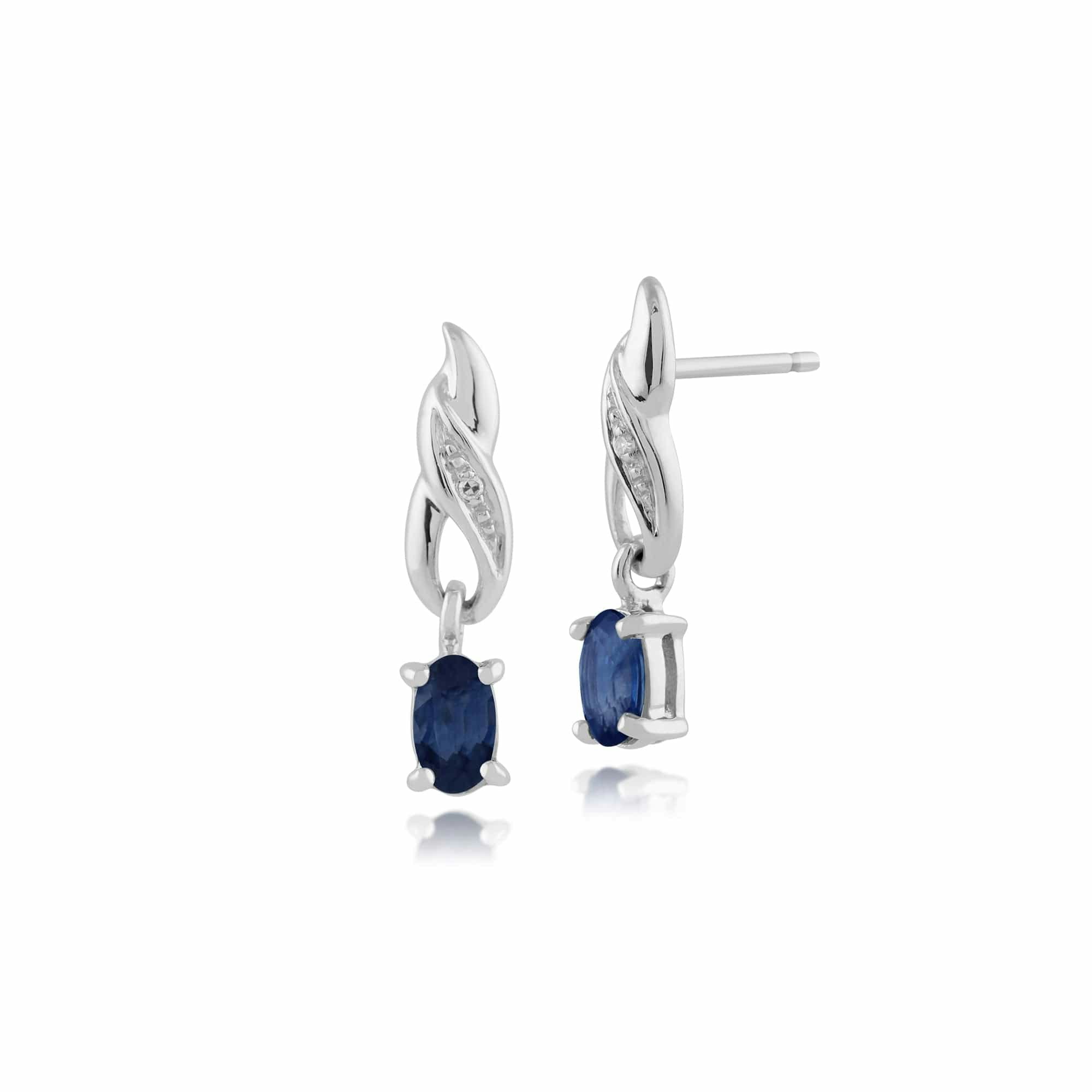 Gemondo White/Gold Classic Oval Sapphire & Diamond Drop Earrings In 9Ct - 9Ct 0.67Ct Oval Sapphire & Diamond Drop Earrings