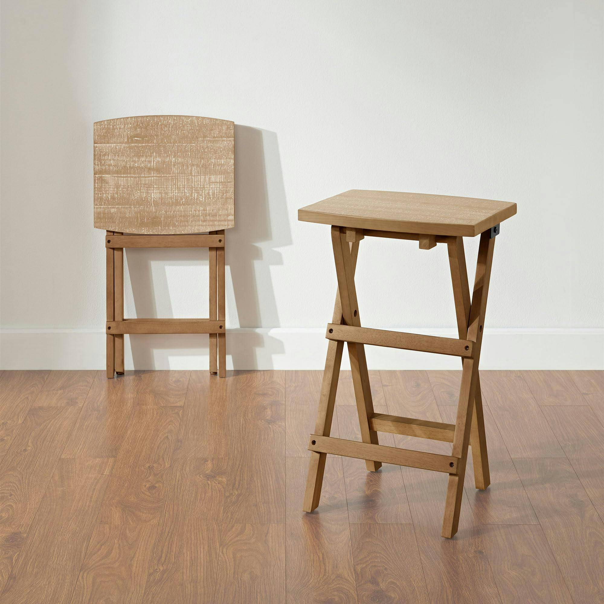 Rackhams Brown Set Of 2 Shire Oak Folding Stools, 64Cm Tall Bar Stools - Oak, - Oak
