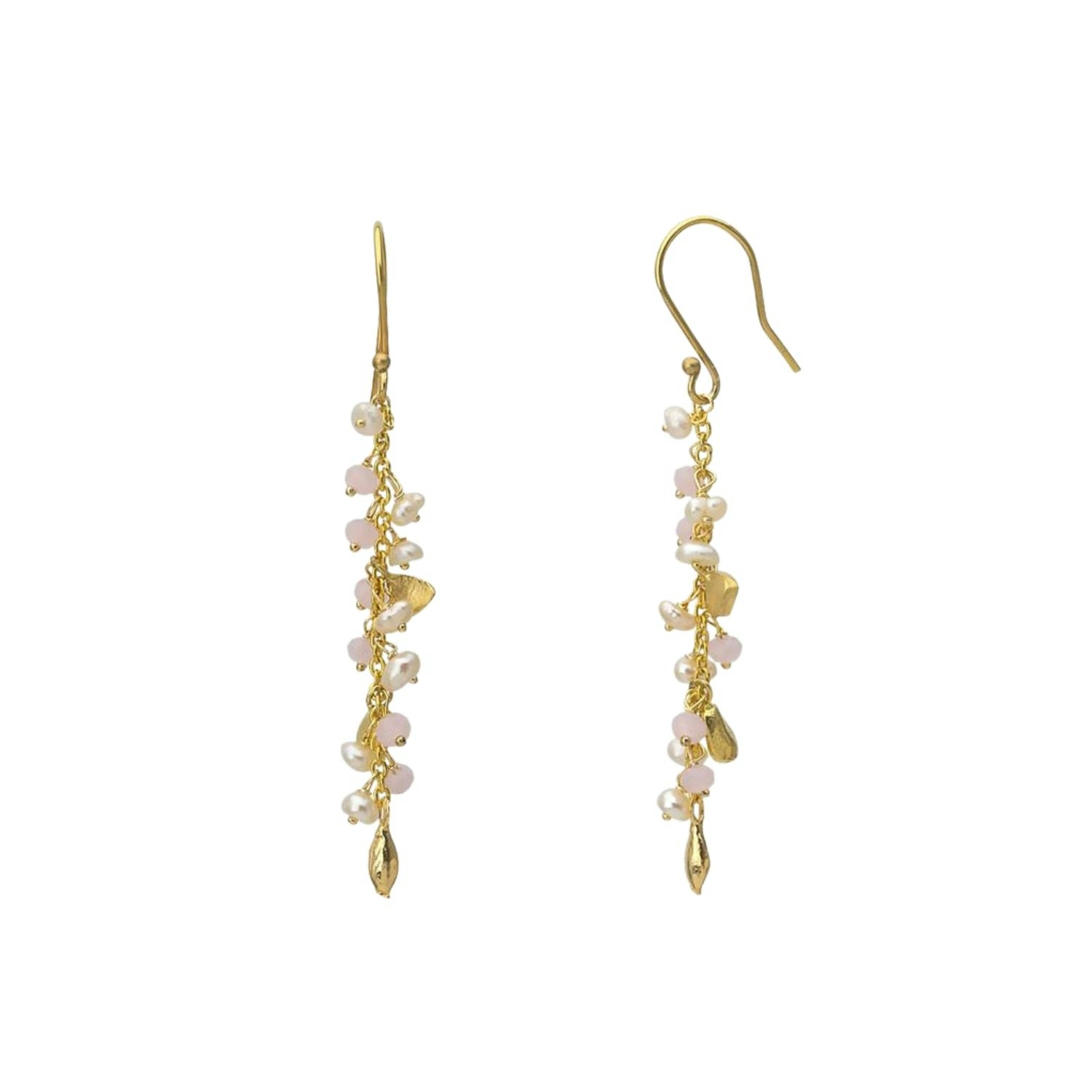 Spero London Silver/Pink/Turquoise Baroque Pearl Drop Sterling Earrings Quarts Labradorite &