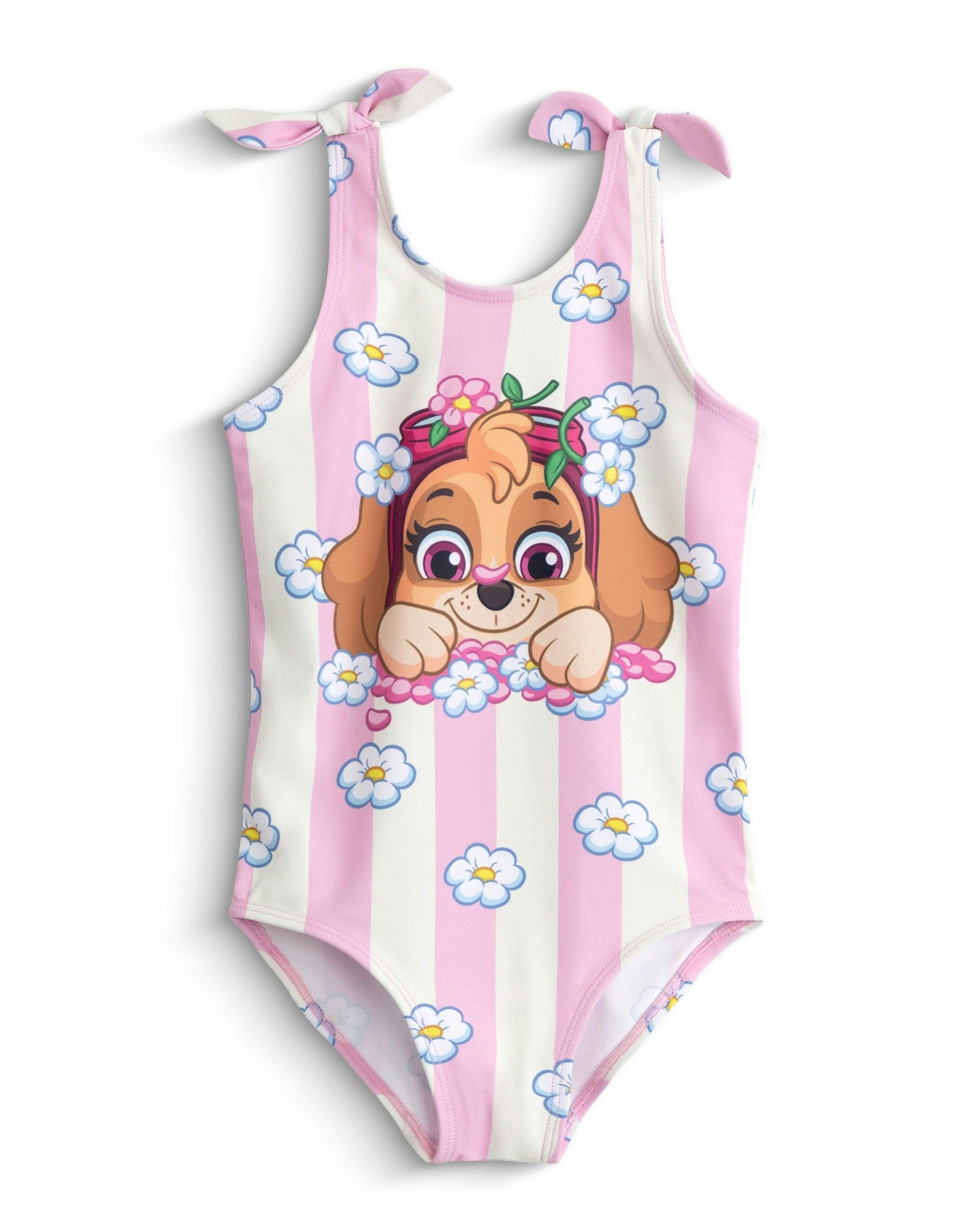 Vanilla Underground Girls Pink Paw Patrol Skye Flowers 1 Piece Swimming Costume - 6-7 Years