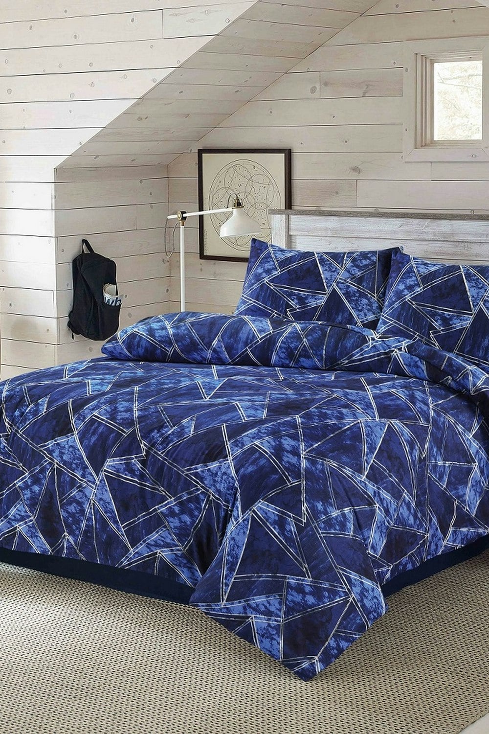 B&Q - Jaxon Navy Blue Geometric Duvet Cover Set Fresh Modern Bedding - Image 2
