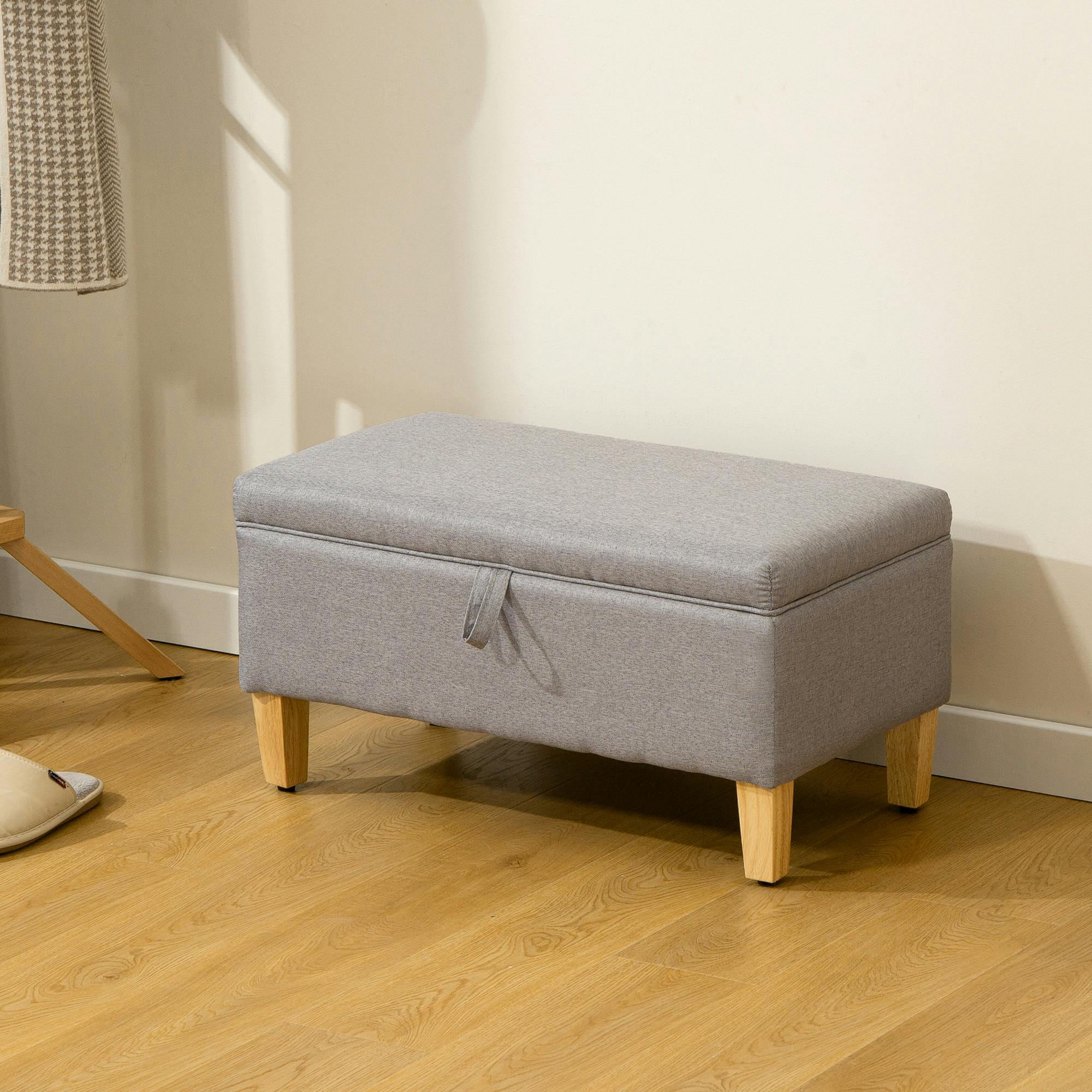 Rackhams Light/Grey 30L Linen Storage Ottoman Padded Footstool With Rubberwood Legs For Storage Box, Bed End, Shoe Bench, Seating, - Image 5