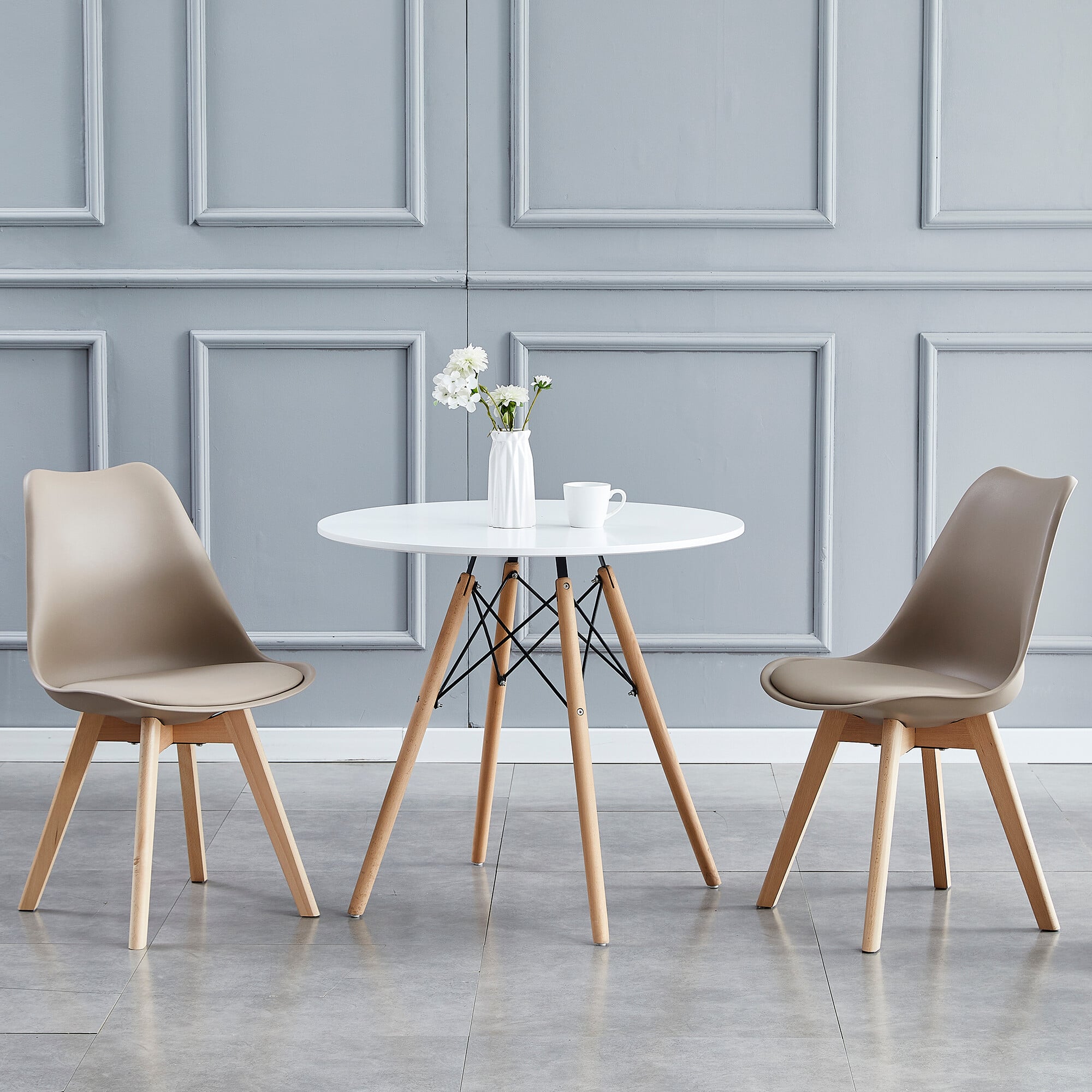 Rackhams Brown Set Of 2 Dining Chairs With Solid Wooden Legs And Seat Cushion Pad Eva