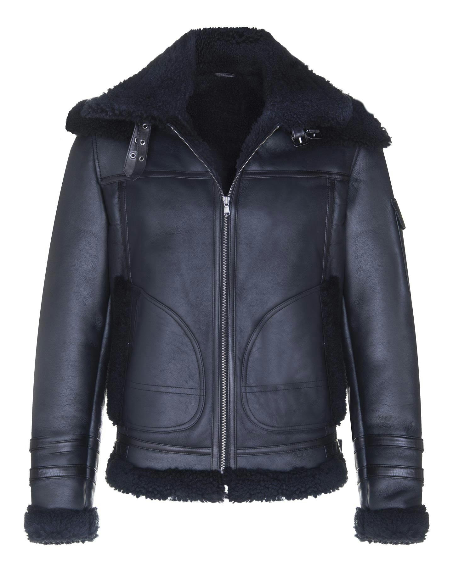 Infinity Leather Men's Black Retro Biker Sheepskin Jacket-Avignon - Uk 3XL | Eu 56 | Us 46