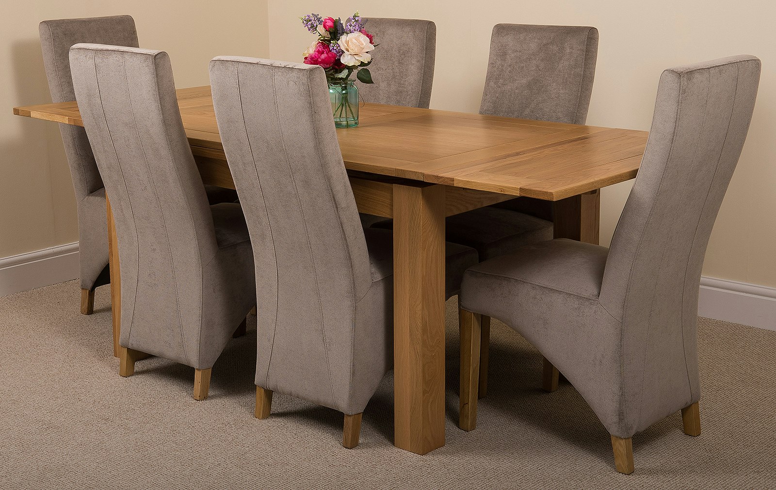 Richmond 140cm-220cm Oak Extending Dining Table and 6 Grey Lola Fabric Chairs - Image 3