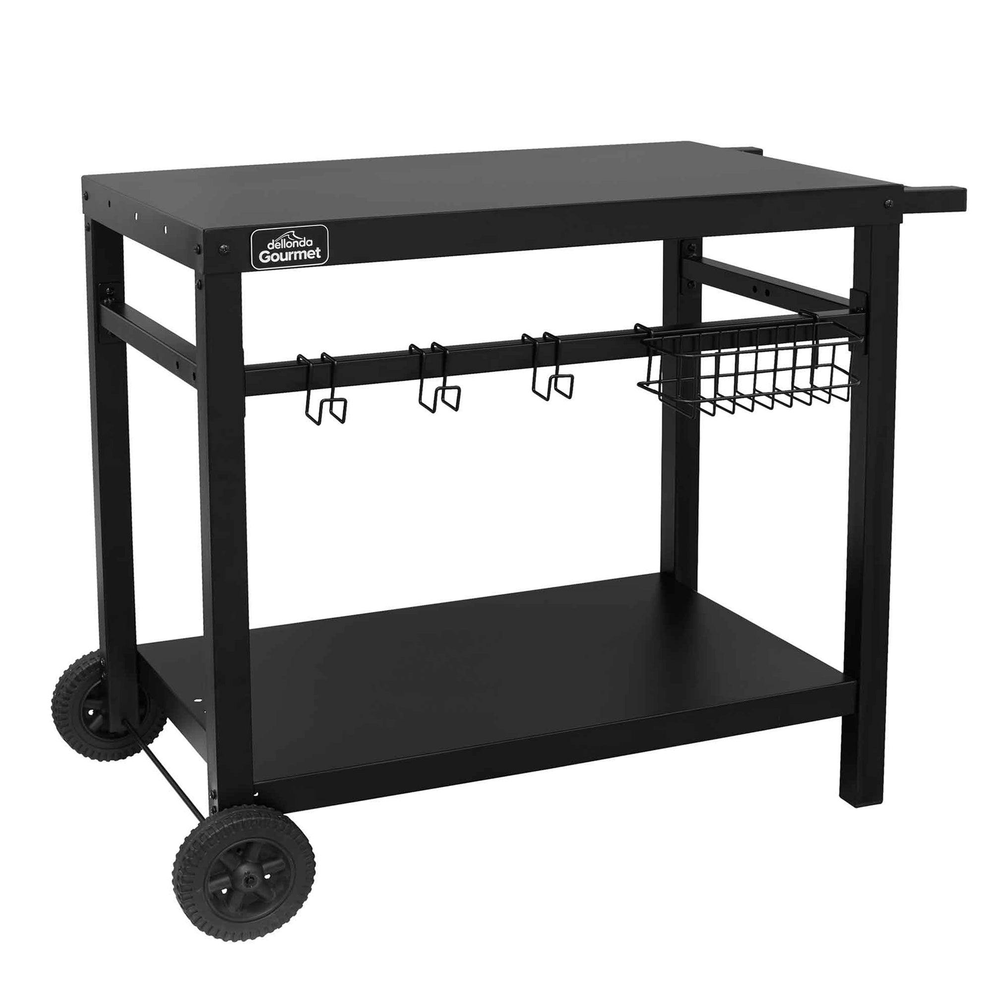 Dellonda Black Barbecue/Plancha Trolley For Outdoor Grilling/Cooking With Utensil Holder - Dg45