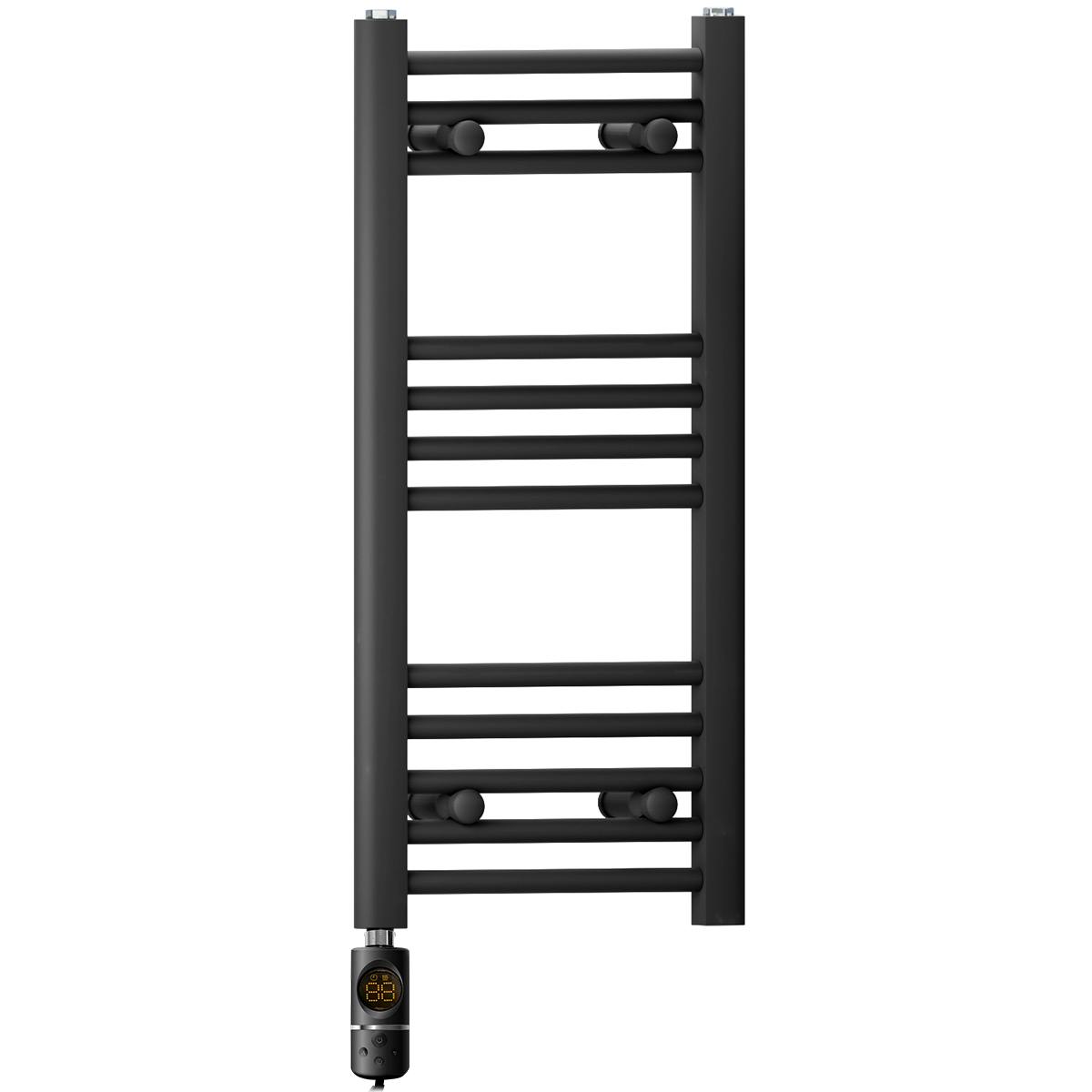 Myhomeware Black 300 X 700 Mm Matt Electric Bathroom Towel Rail Radiator Heater With Af Thermostatic Electric Element Pre-Filled