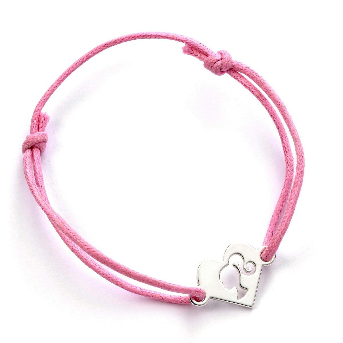 The Carat Shop Silver/Pink Barbie Sterling Heart Friendship Cord Bracelet