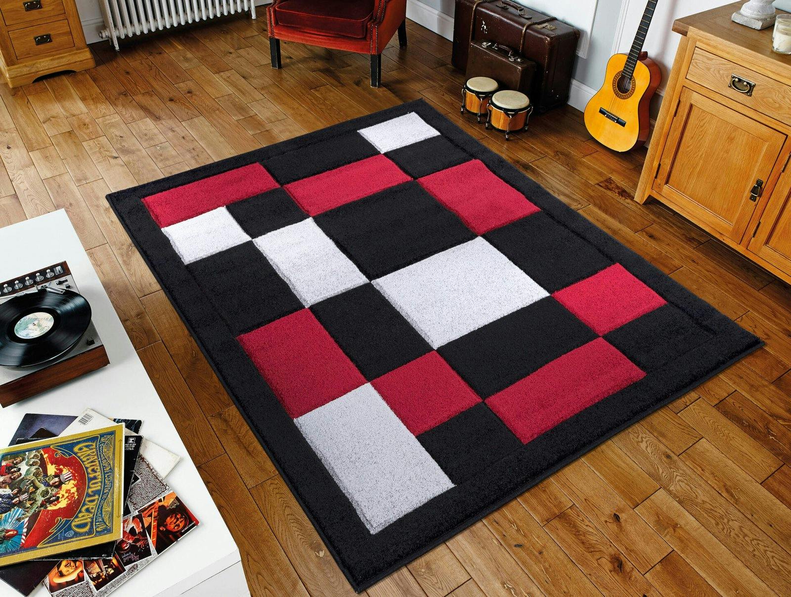 Rackhams Black/Red Havana Carved Rug - 60Cm X 220Cm (2Ft X 7.2Ft)