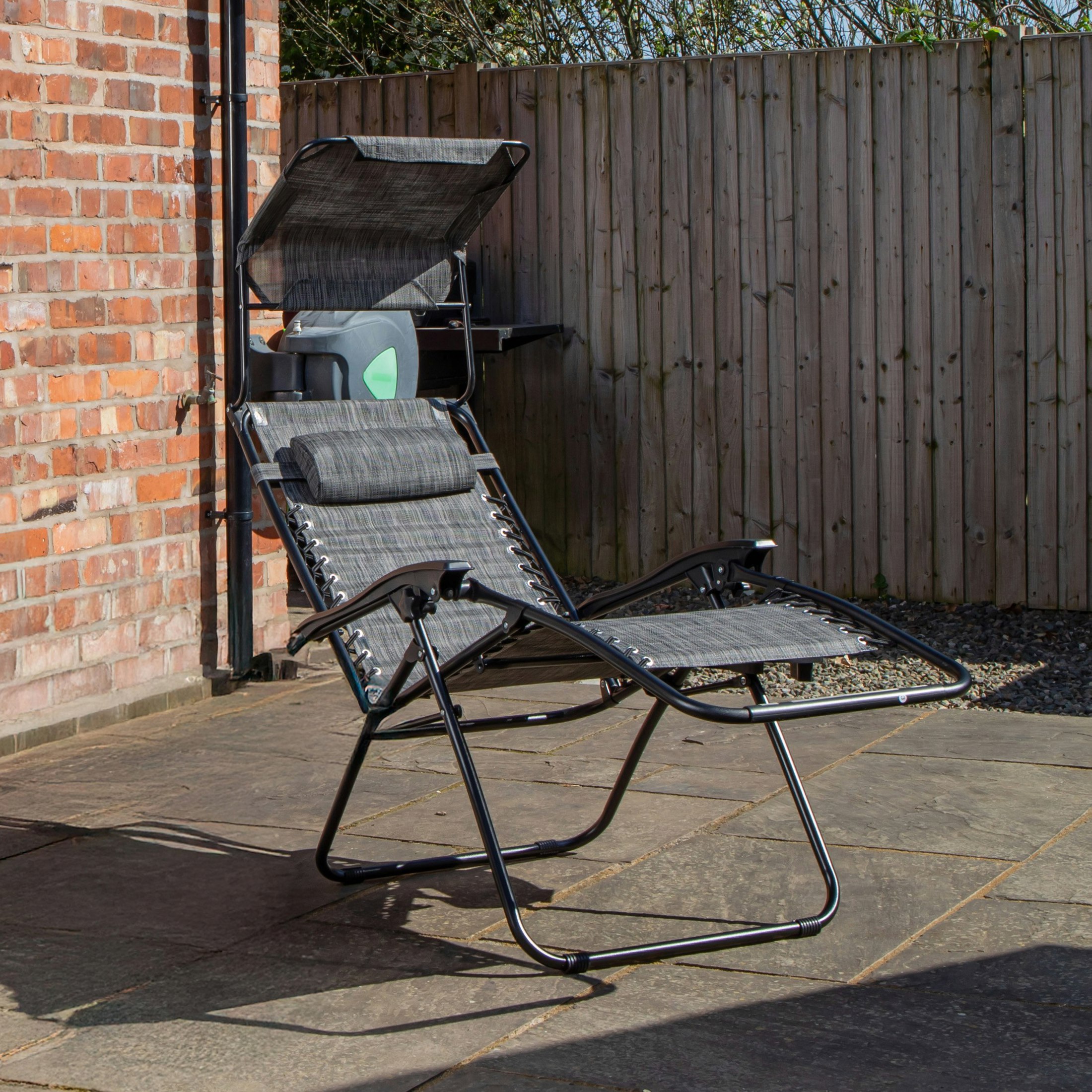 Samuel Alexander Unisex Grey Multi-Position Garden Gravity Relaxer Chair Sun Lounger With Sun Canopy In - Image 2