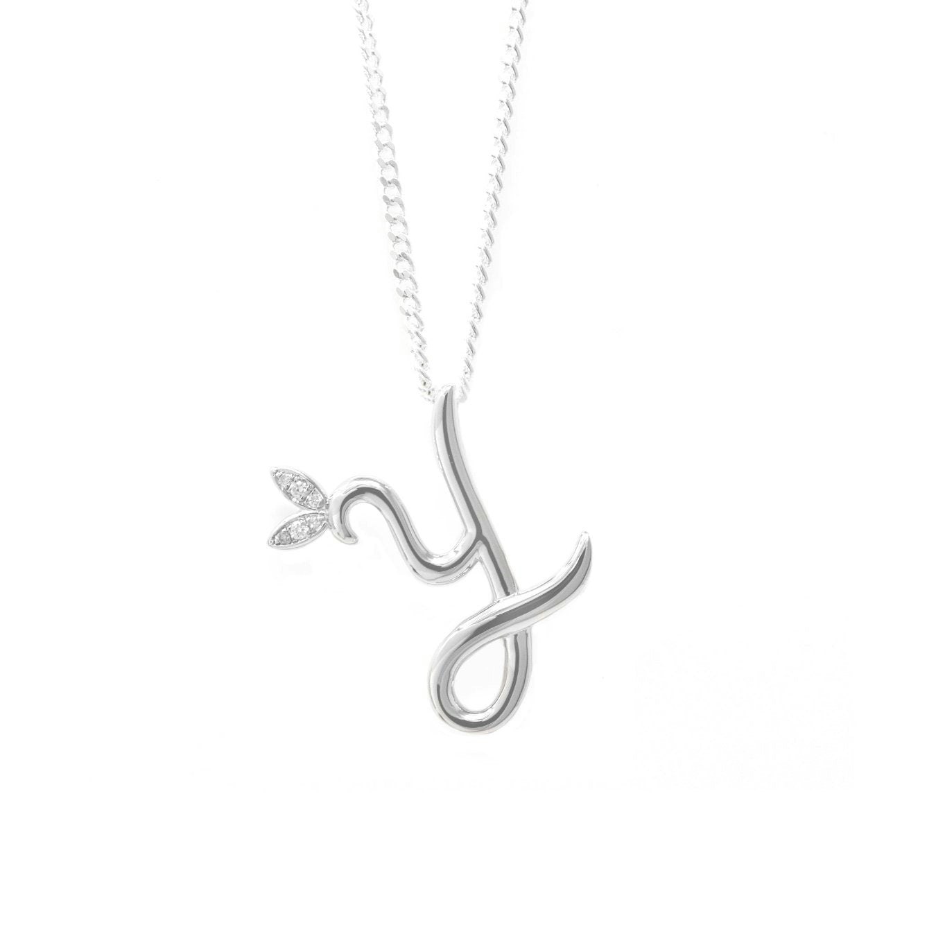 Say It With Silver Winged Diamond Initial Necklace - Sterling - 18" - Y