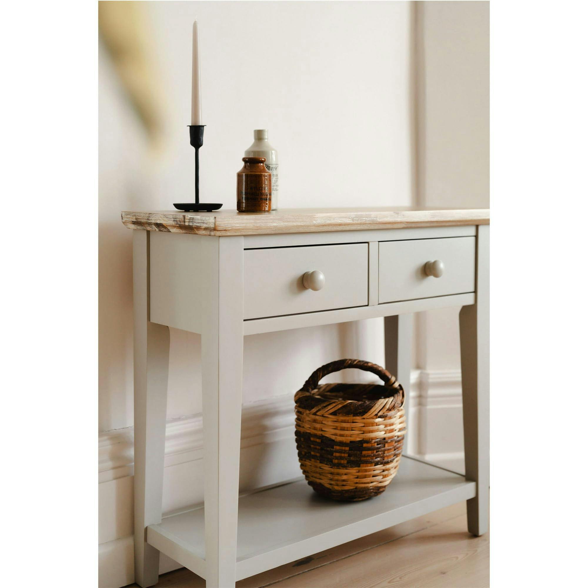 Statement Furniture Beige Florence Small Console Table With 2 Drawers And Shelf - Truffle,