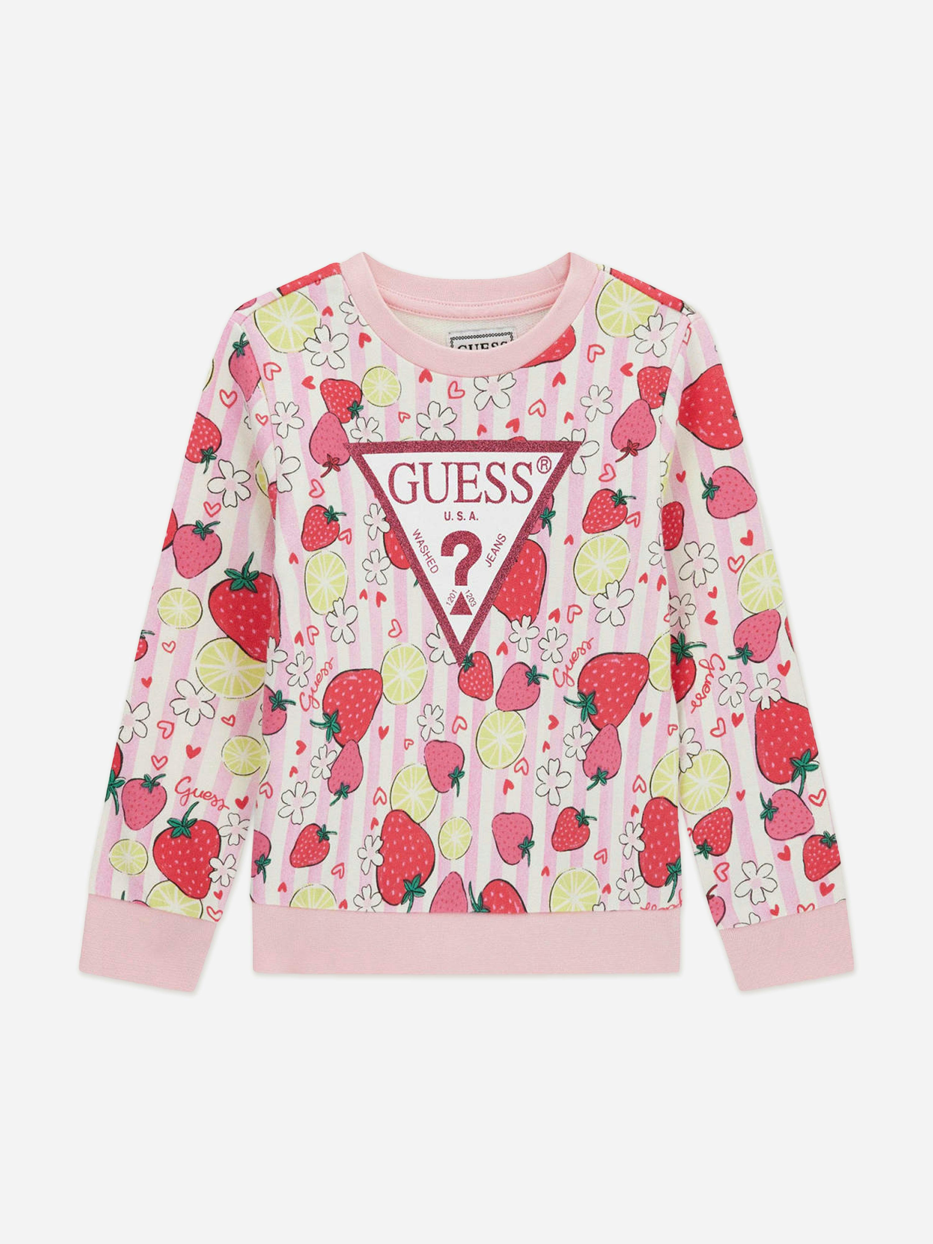 Guess Girls Pink Strawberry Logo Sweatshirt In - 2 Yrs