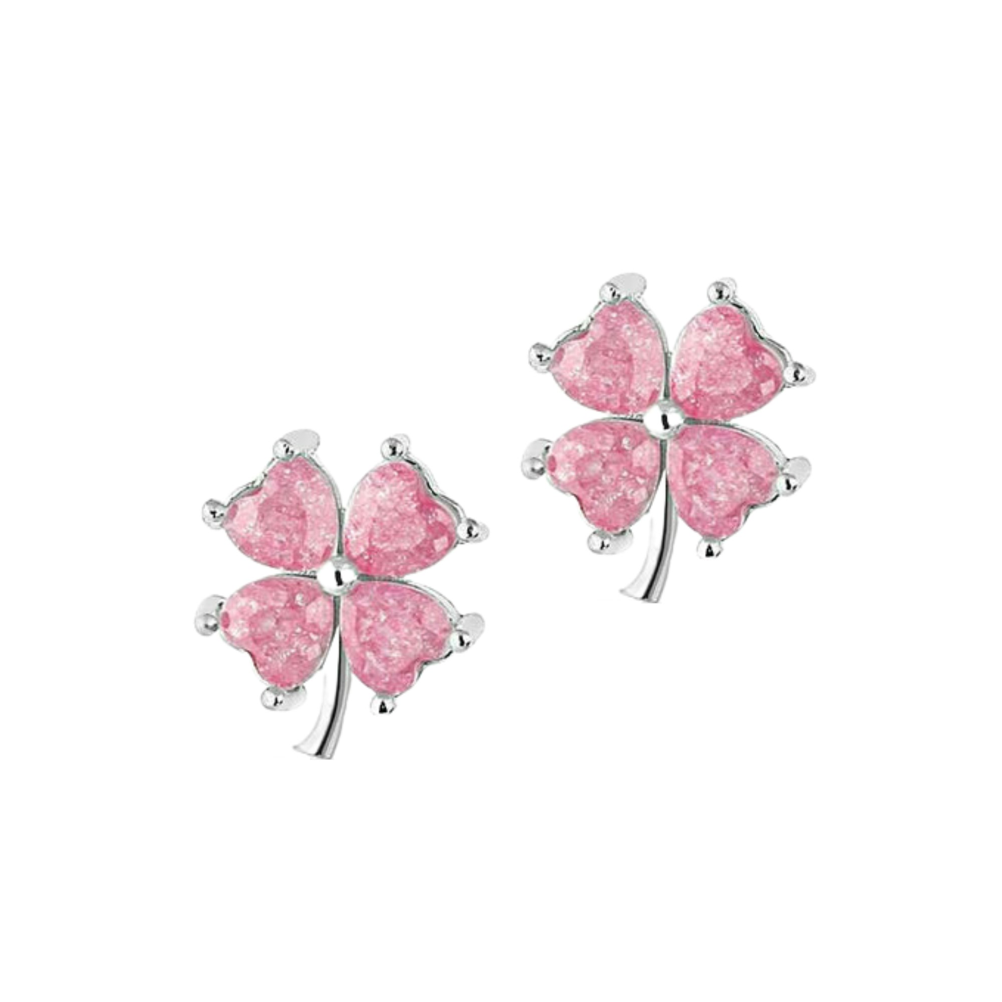 Spero London Silver/Pink Four Leaves Clover Sterling Stud Earrings