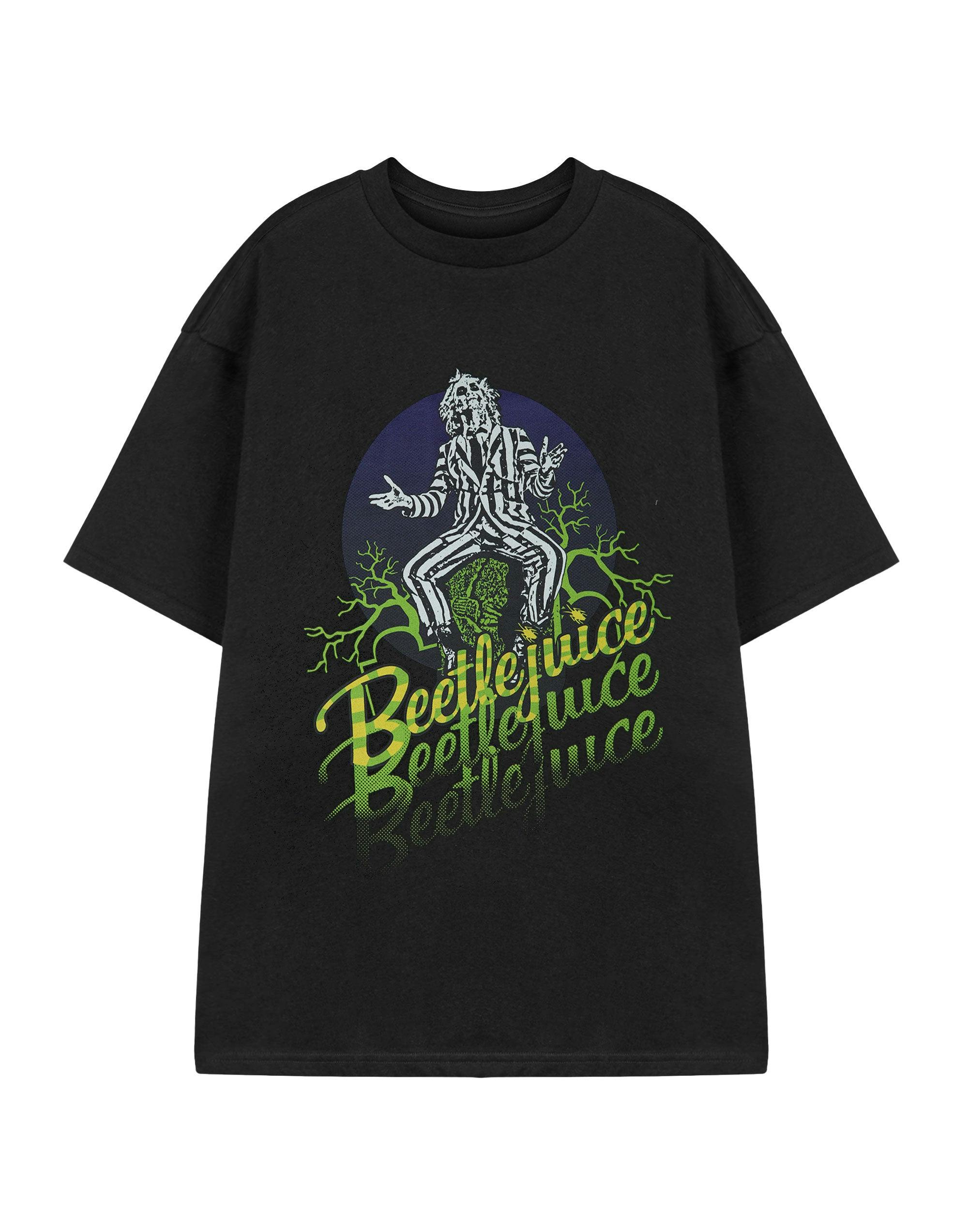 Vanilla Underground Unisex Black Beetlejuice Logo Fade Short Sleeved T-Shirt - Large