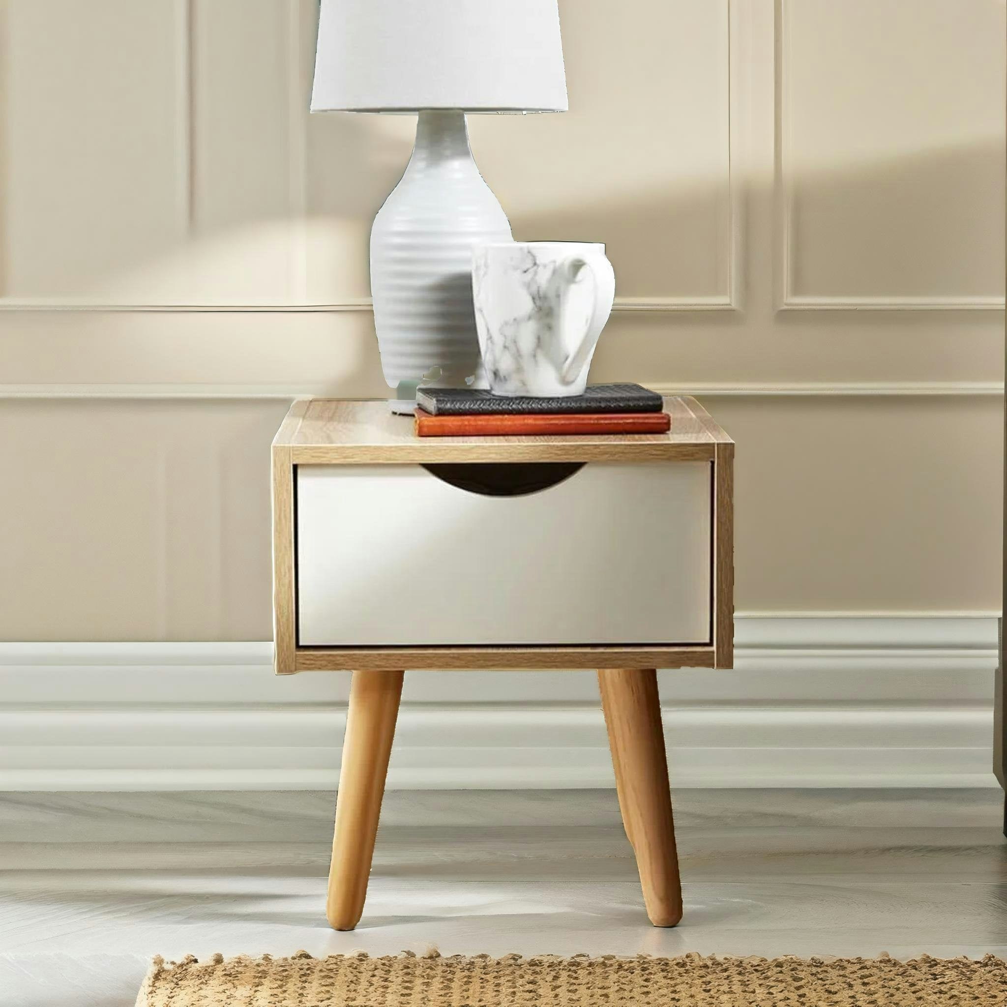 Rackhams Brown Wooden Bedside Table With Drawer Natural