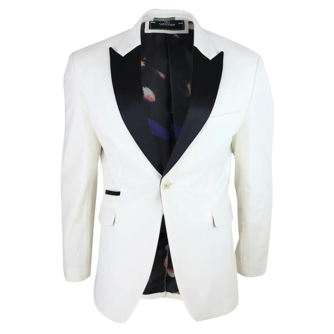 House Of Cavani Men's Ivory/Cream Rosa - Soft Velvet 1 Button Dinner Jacket Tuxedo Blazer Fit - 52
