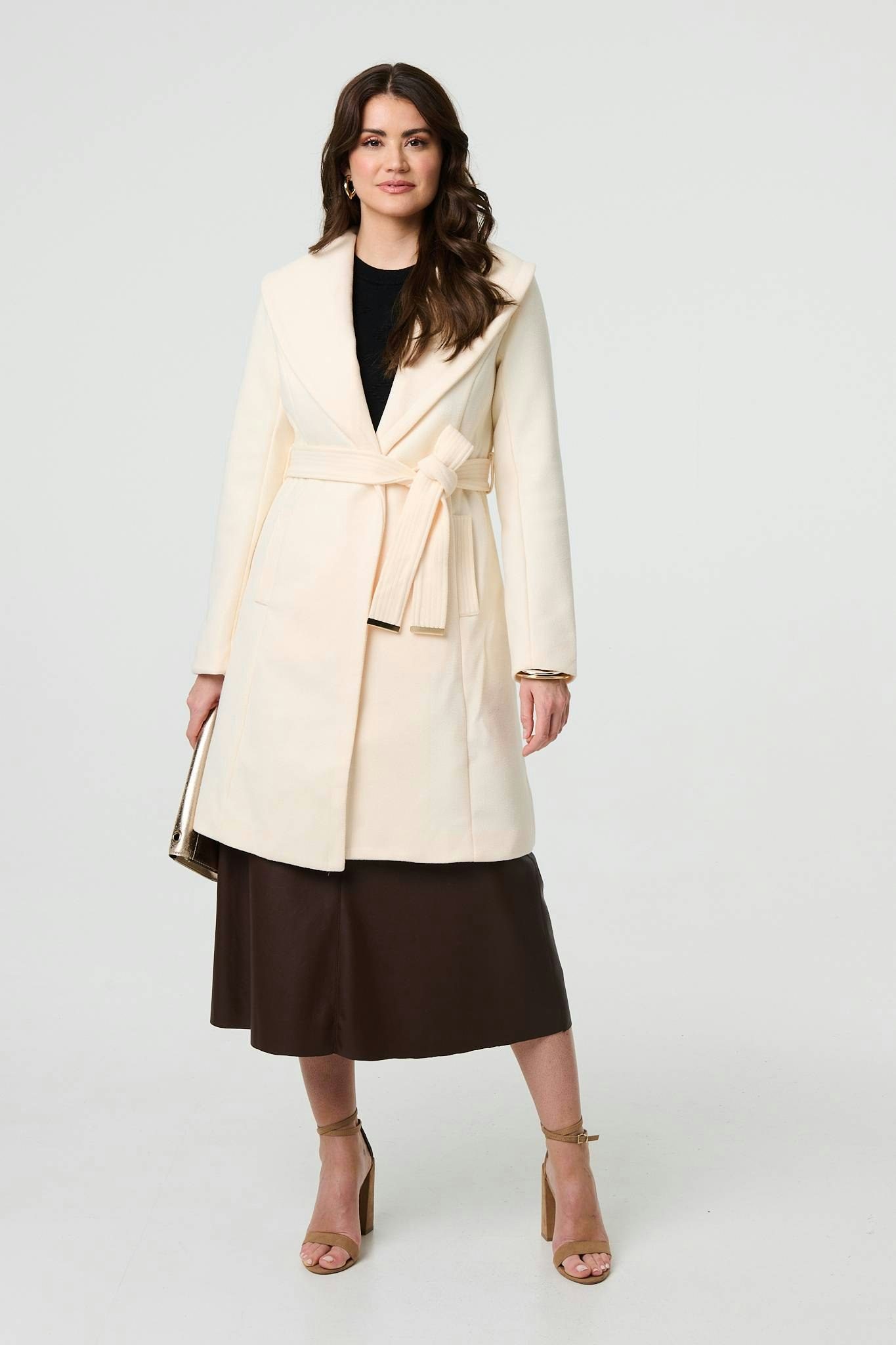 Izabel London Brown Wrap Front Tie Waist Coat - 14