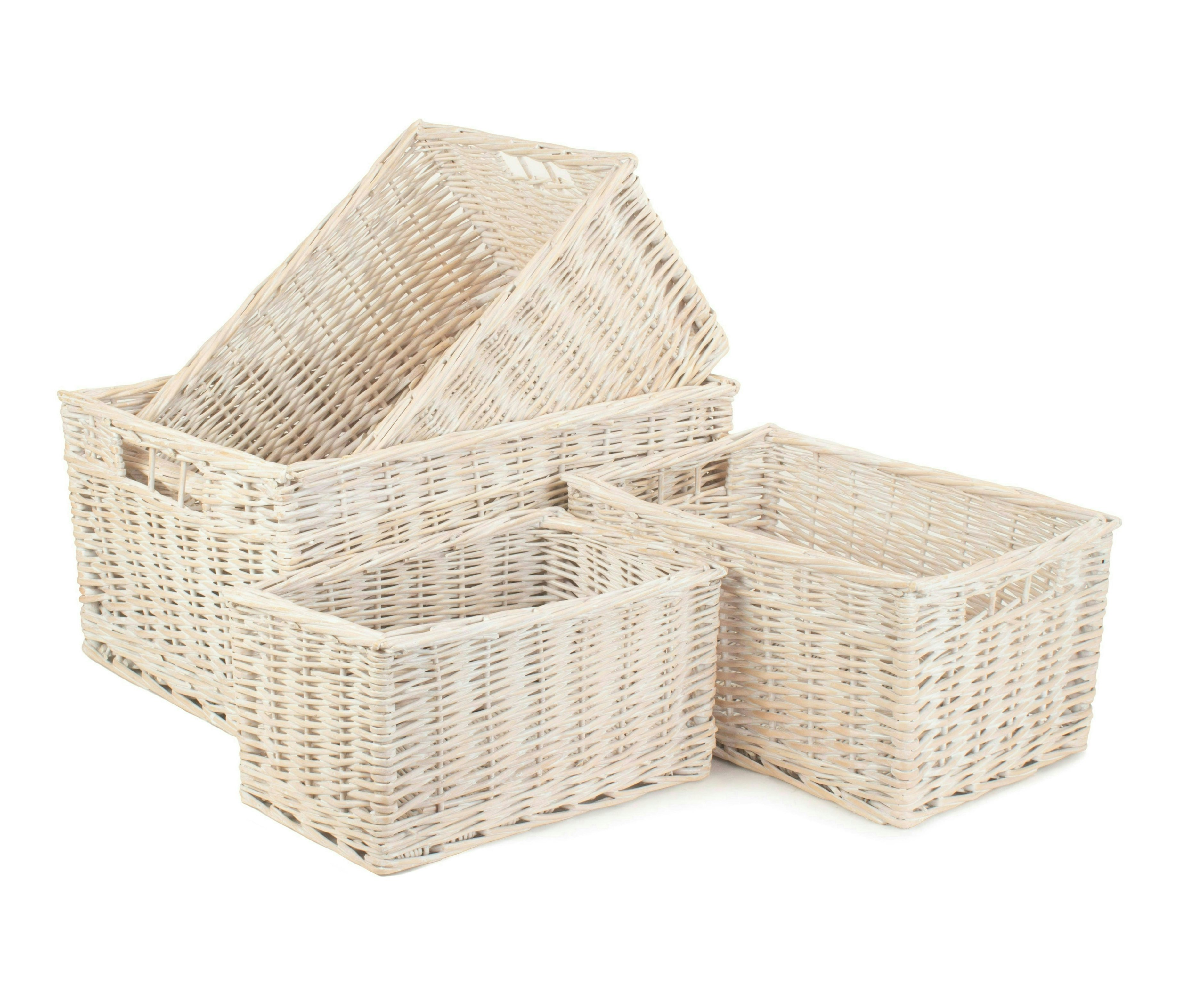 Rackhams Red/White Whitewash Unlined Wicker Storage Basket - Set Of 4