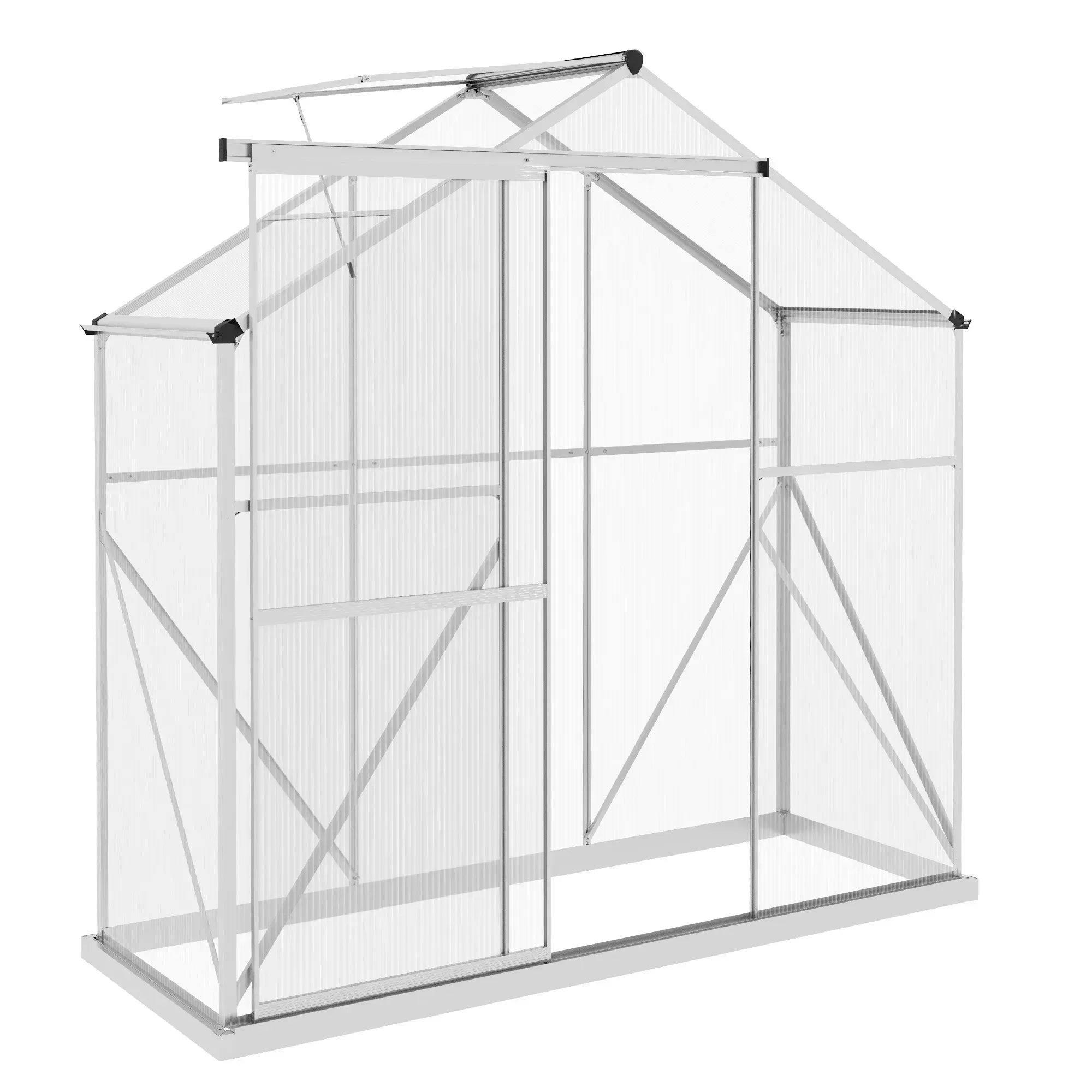 Bobobiy Green/Silver 6 X 2.5Ft Polycarbonate House Walk-In House With Rain Gutter, Sliding Door, Window, Foundation,