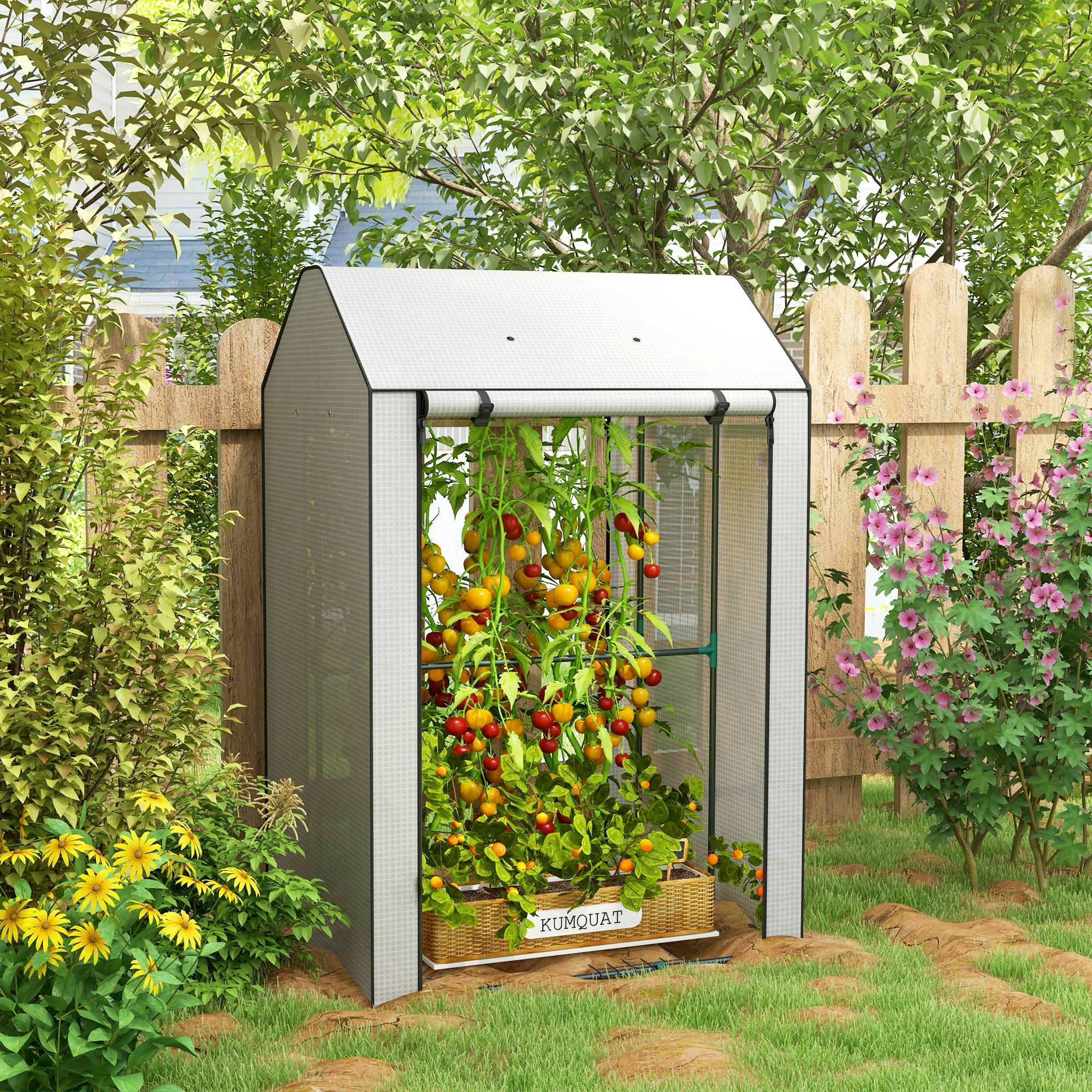 Outsunny White Mini Greenhouse With Shelves And Roll Up Door, 100X80x150cm,