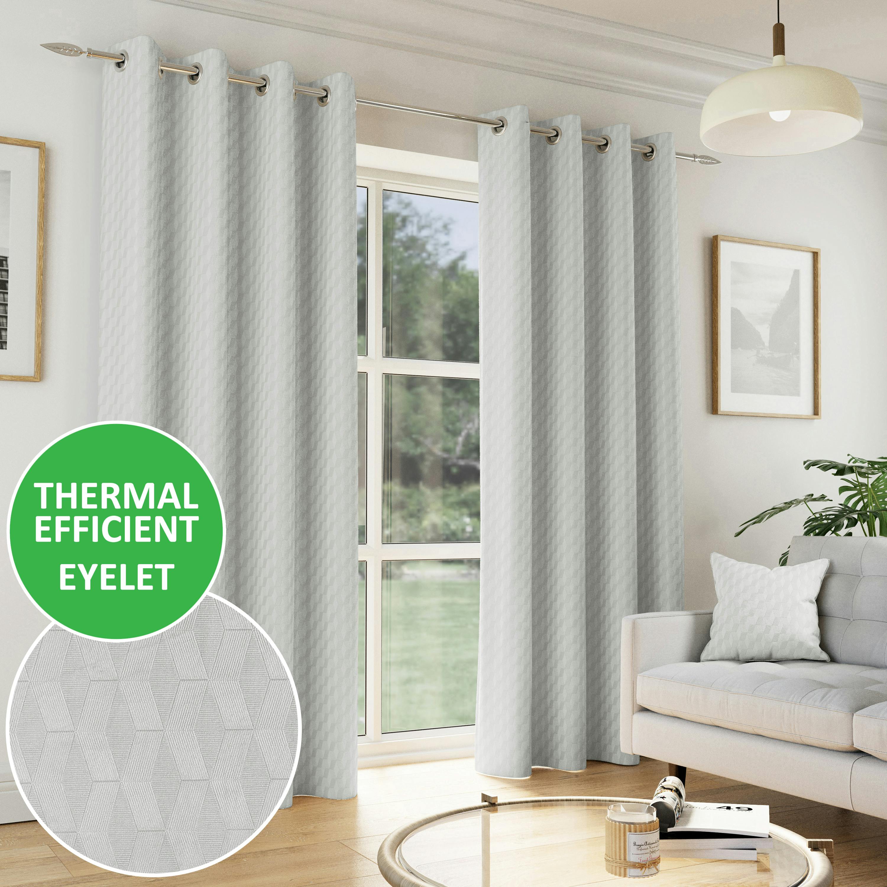 Enhanced Living Grey Geometric Velvet Embossed Thermal Room Darkening Curtains For Bedroom & Living Room - 66" (168Cm) Width X 90" (229Cm) Drop