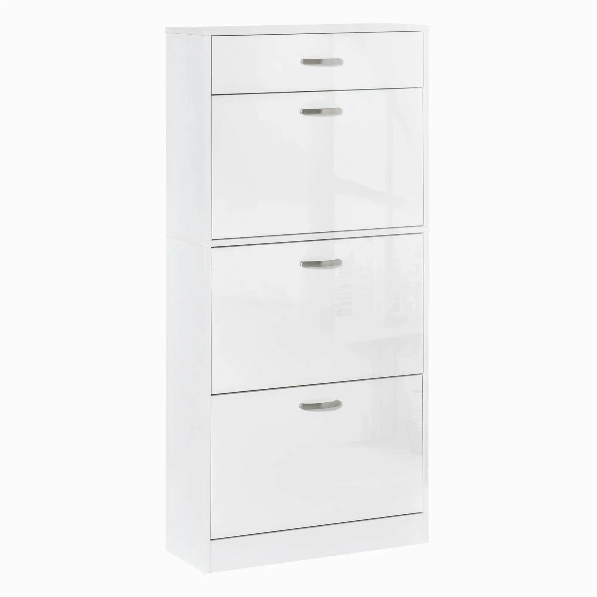 Rackhams White High Gloss Shoe Cabinet W/ 4 Drawers Shoe Storage Organizer For 18 Pairs - 62Cm X 24Cm X 135Cm - Particleboard - Image 6