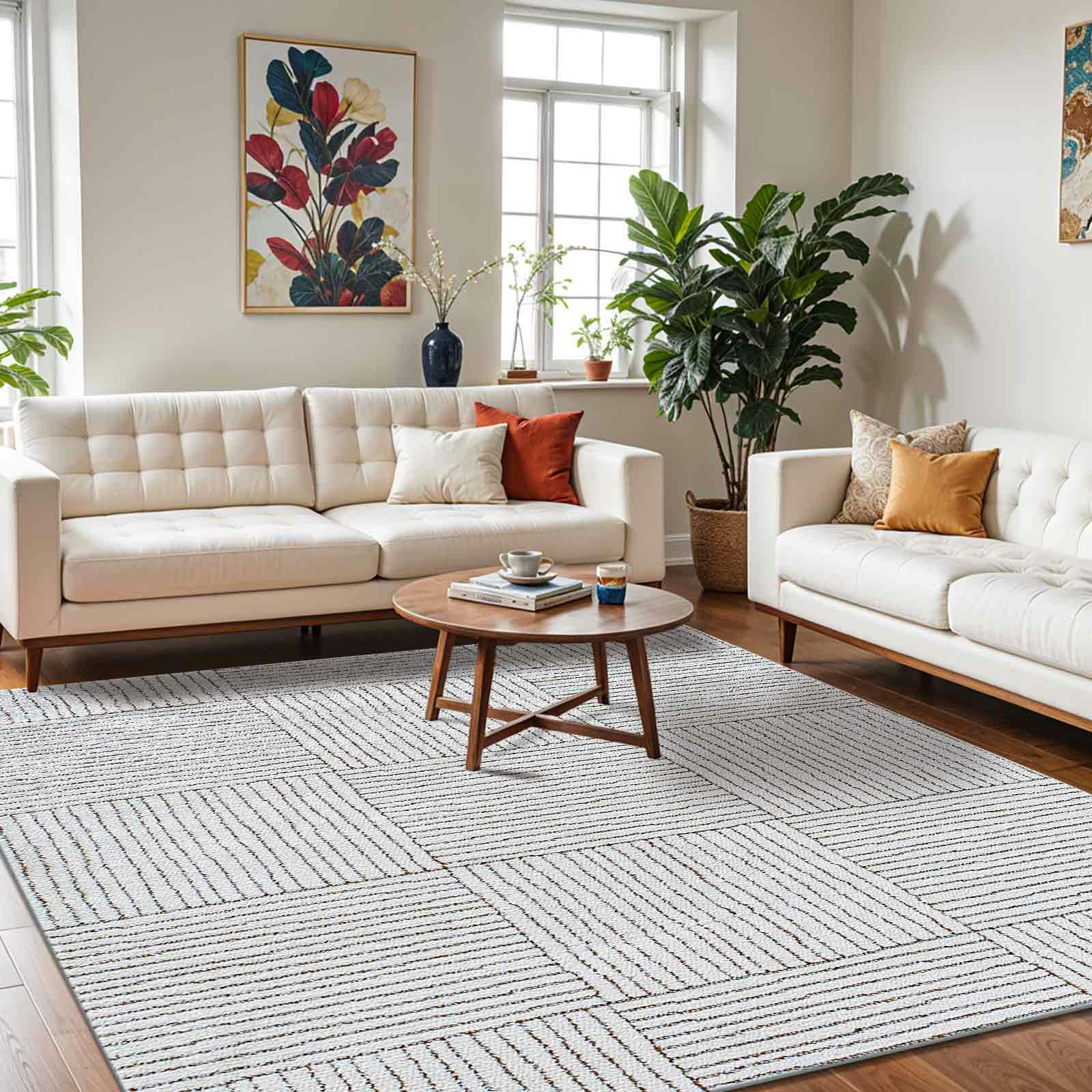 Livabliss Ivory/Brown Galey Alix Architect-Modern Graphic High Pile Rug - 160 X 213 Cm