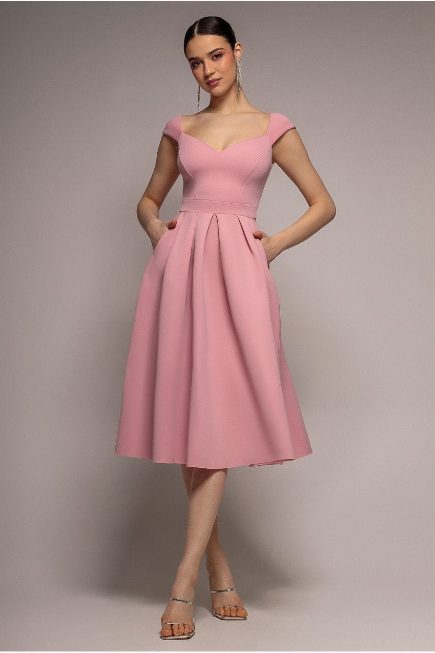 Goddiva Pink Scuba Foam Skater Midi Dress - Blush By - Blush - 12