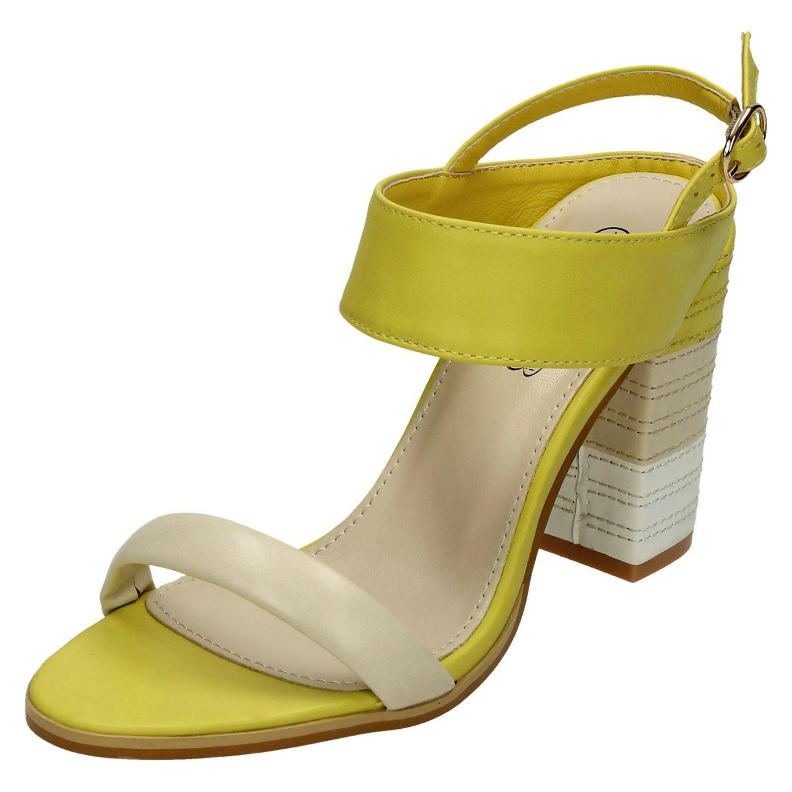 Spot On Women's Yellow High Stitched Heel Mule Sandals - Multi - Uk 6