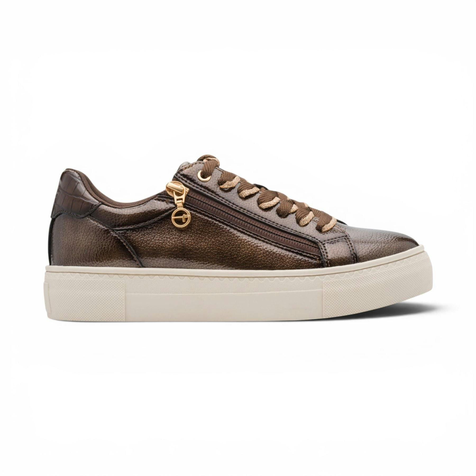 Tamaris Women's Brown Faux Leather Fashion Lace Up Sneakers - Uk 5 | Eu 38 | Us 7