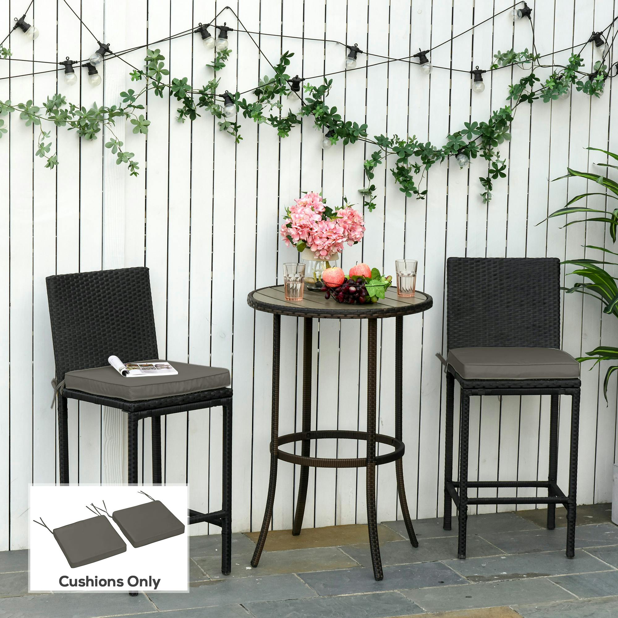 Rackhams Dark/Grey 45 X 45Cm Replacement Garden Seat Cushion Pad With Ties,