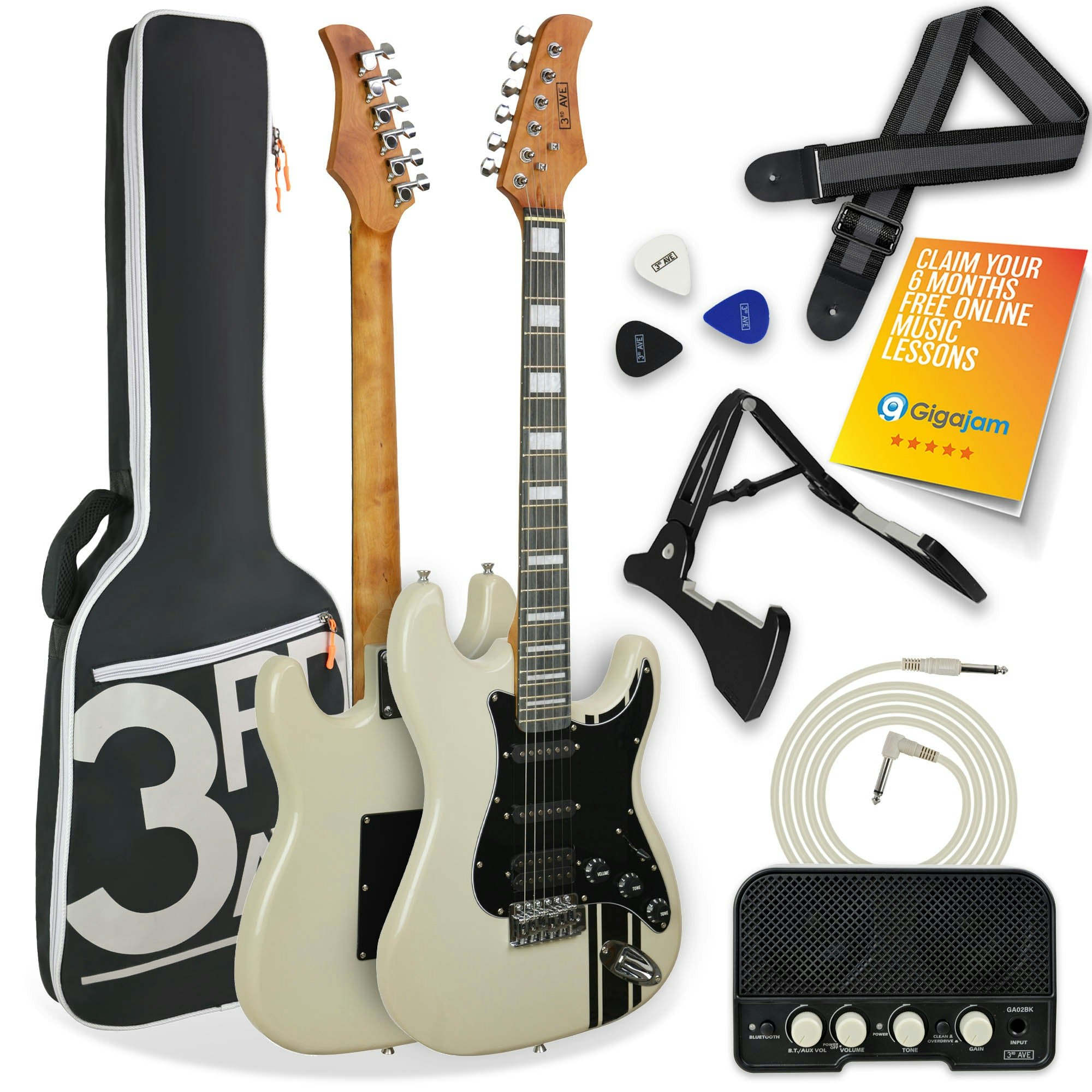 3Rd Avenue White Stateside Series Electric Guitar Pack - Atlantic