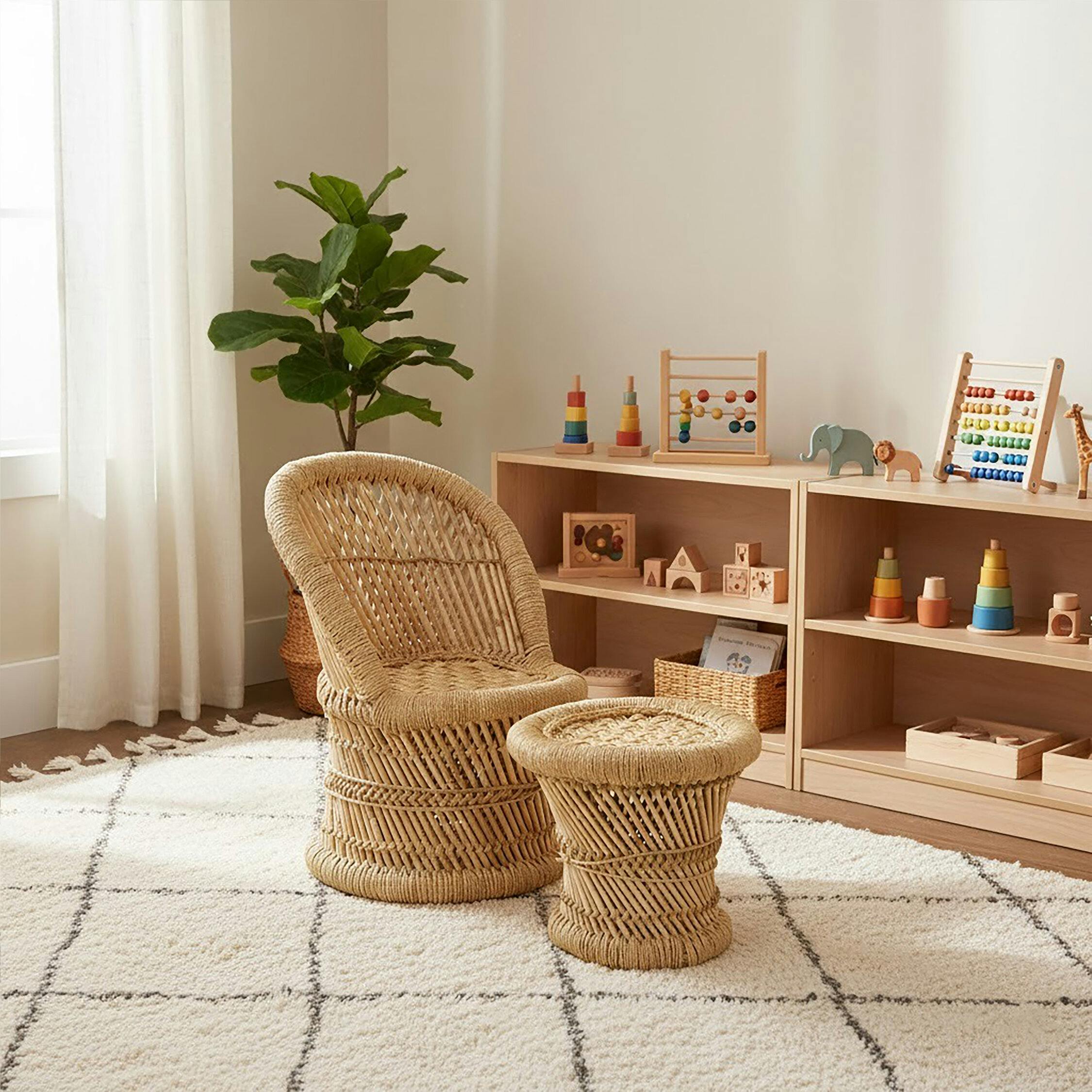 Orsina Rowan Childrens Natural Chair And Stool - Brown - Image 2