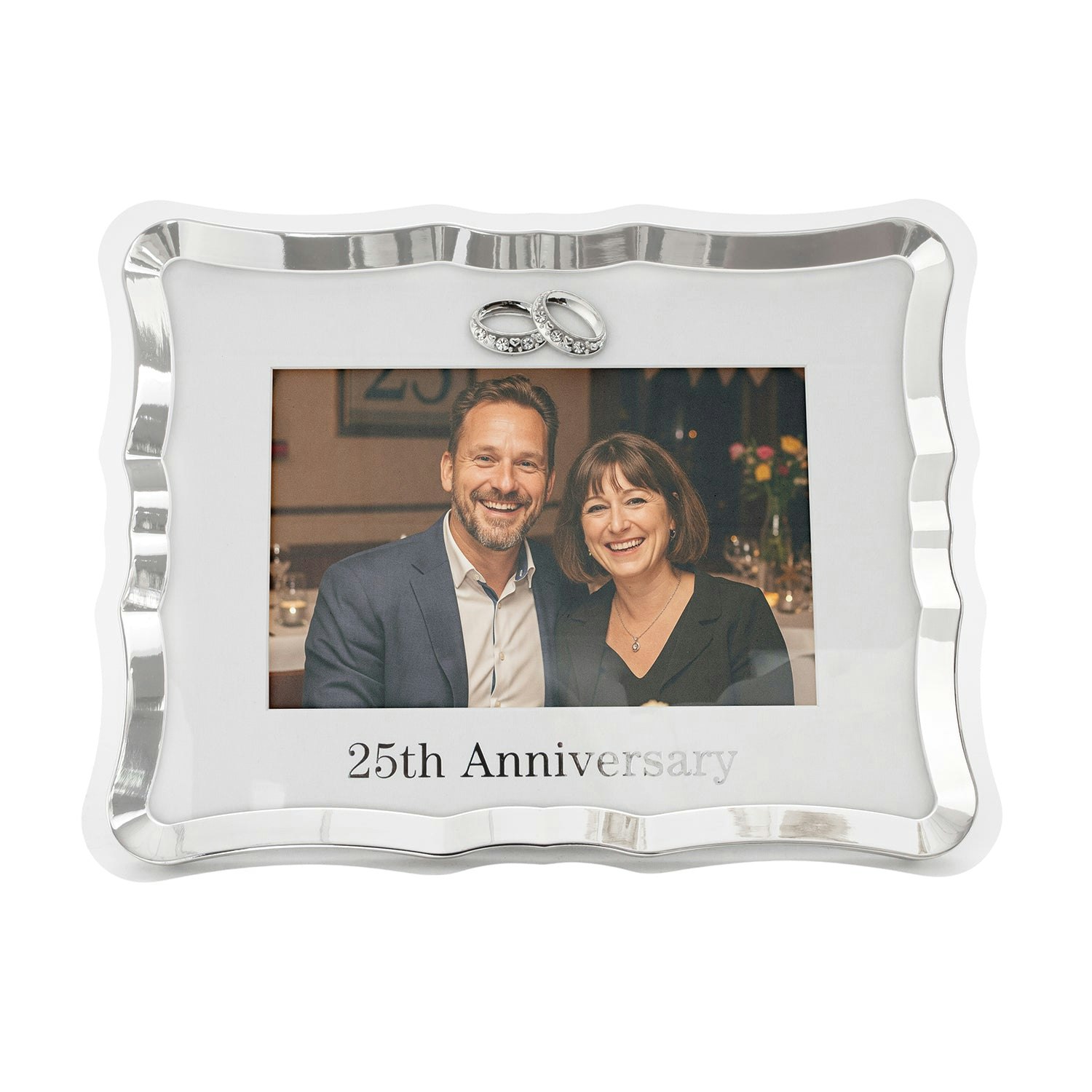 Rackhams Silver Modern 25Th Anniversary Picture Frame In Plating With Rings Size 25