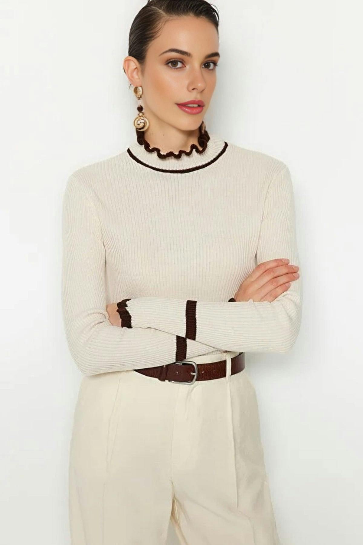 Wovcor Color Block Knit Sweater - Stone - Xs