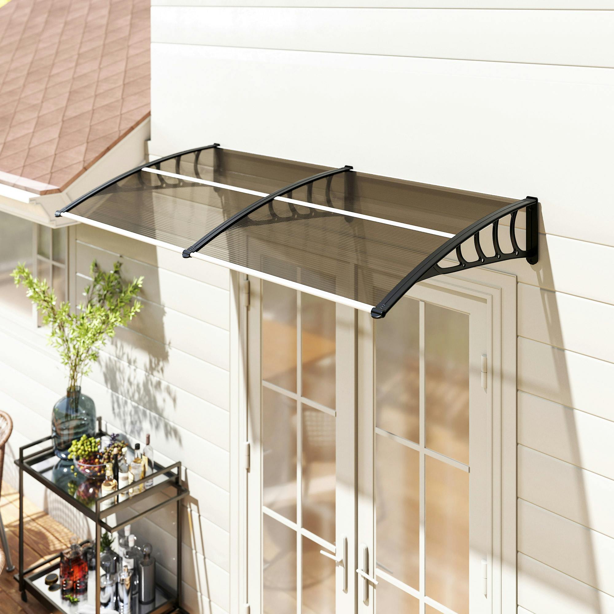 Rackhams Brown Door Canopy Outdoor Awning Rain Shelter For Window Porch Clear - Double