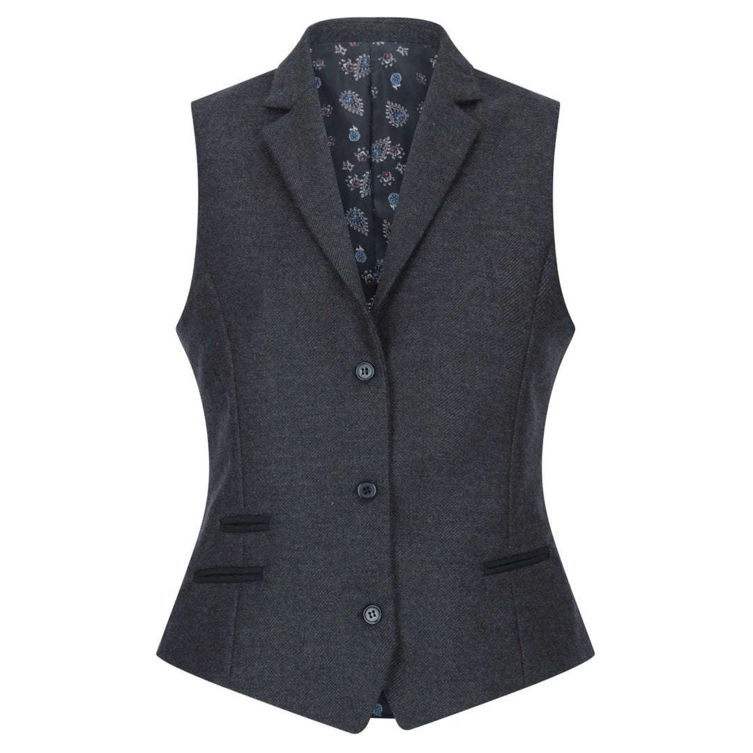 Truclothing Women's Black Blazer Waistcoat Tweed Herringbone Wool Classic 1920S - Uk 16 - Waistcoat