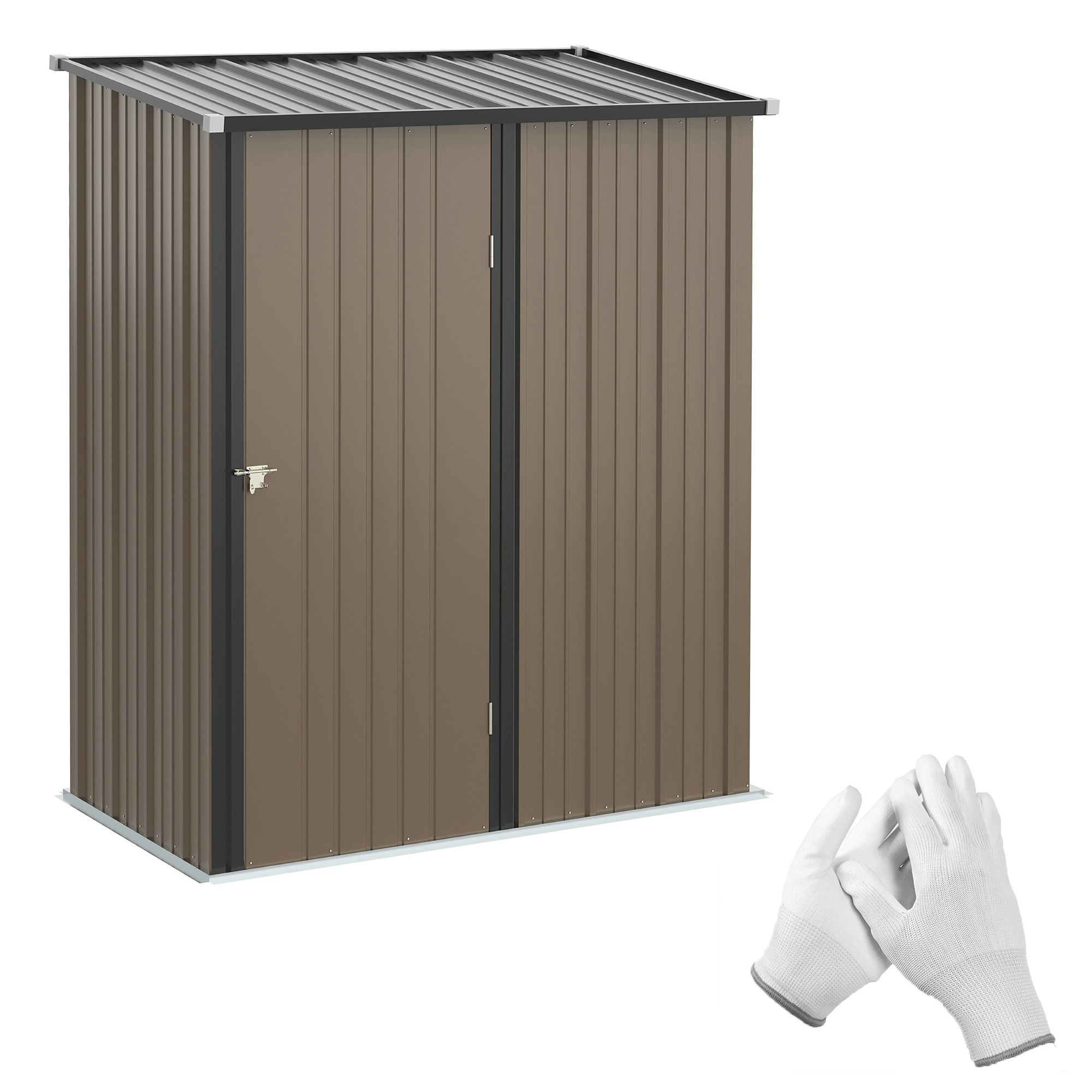 Outsunny Brown Outdoor Storage Shed W/ Lockable Door For Garden,