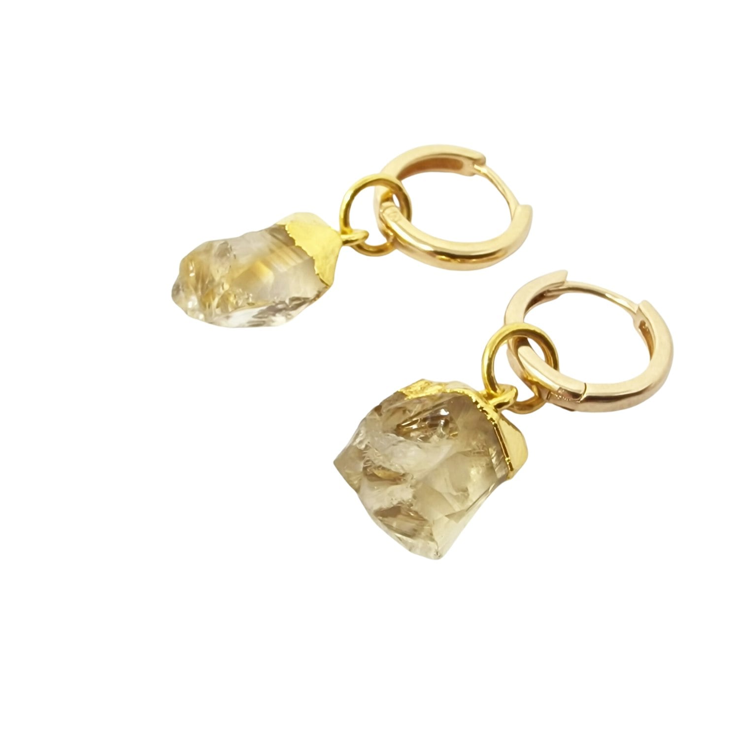 Harfi Gold Raw Citrine November Birthstone Plated Huggies