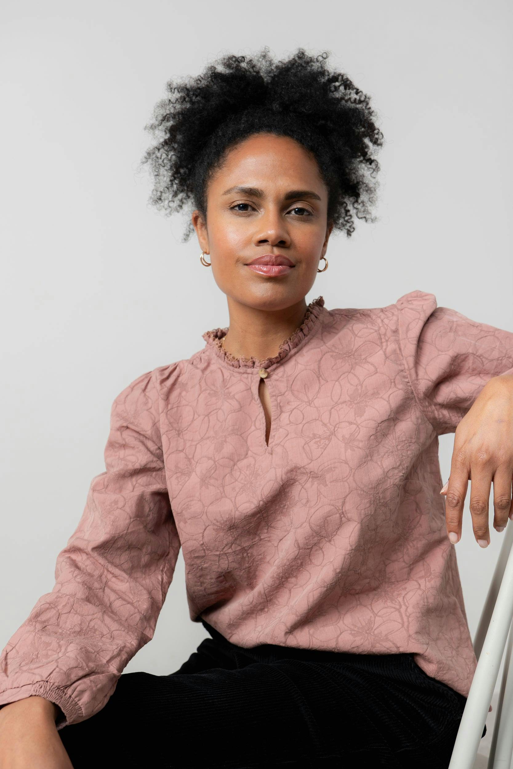 Lily & Me Emily Textured Jacquard Keyhole Blouse Antique Rose - Antique Rose - 20