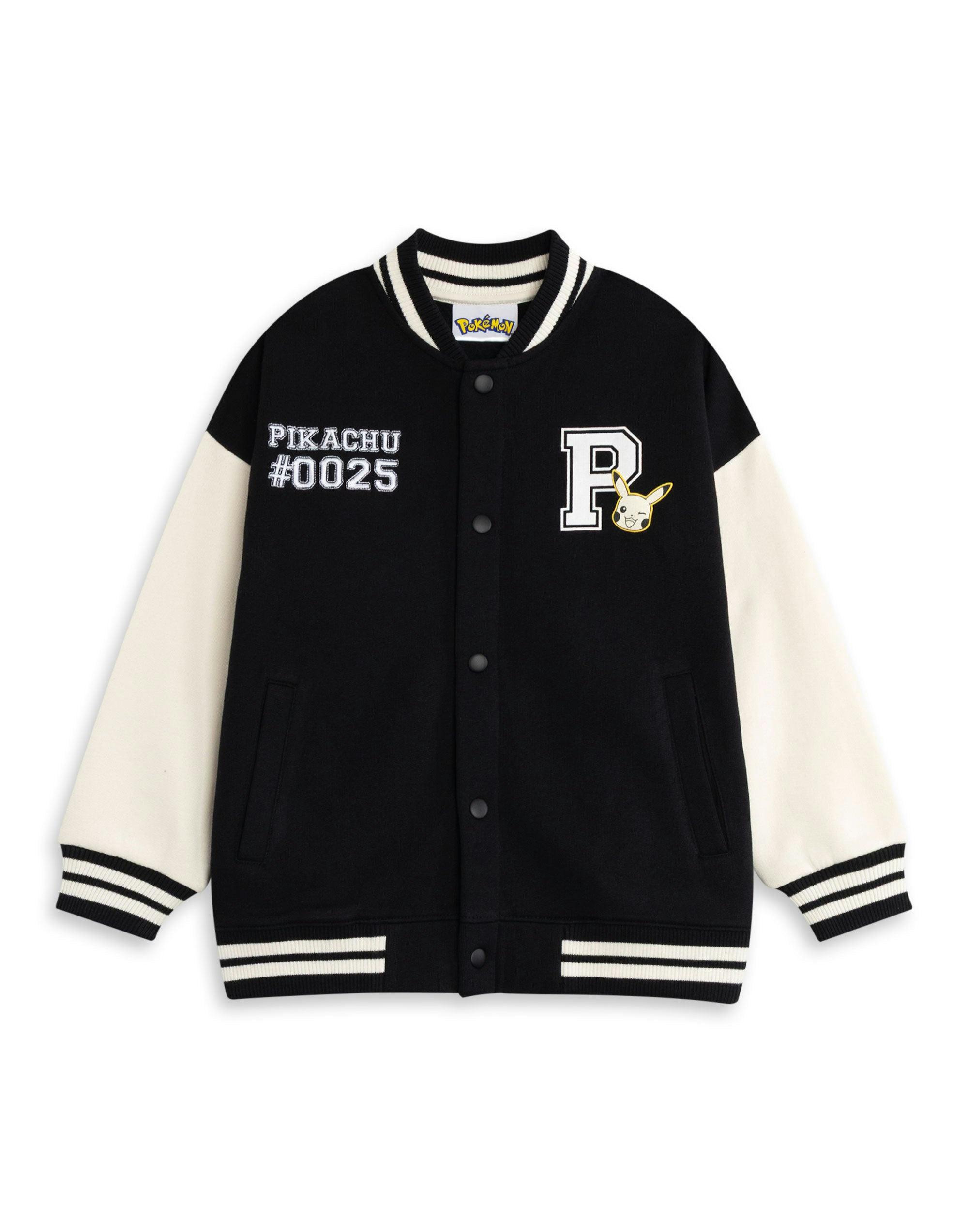 Vanilla Underground Boys Black Pokemon Pikachu Varsity Jacket - 11-12 Years