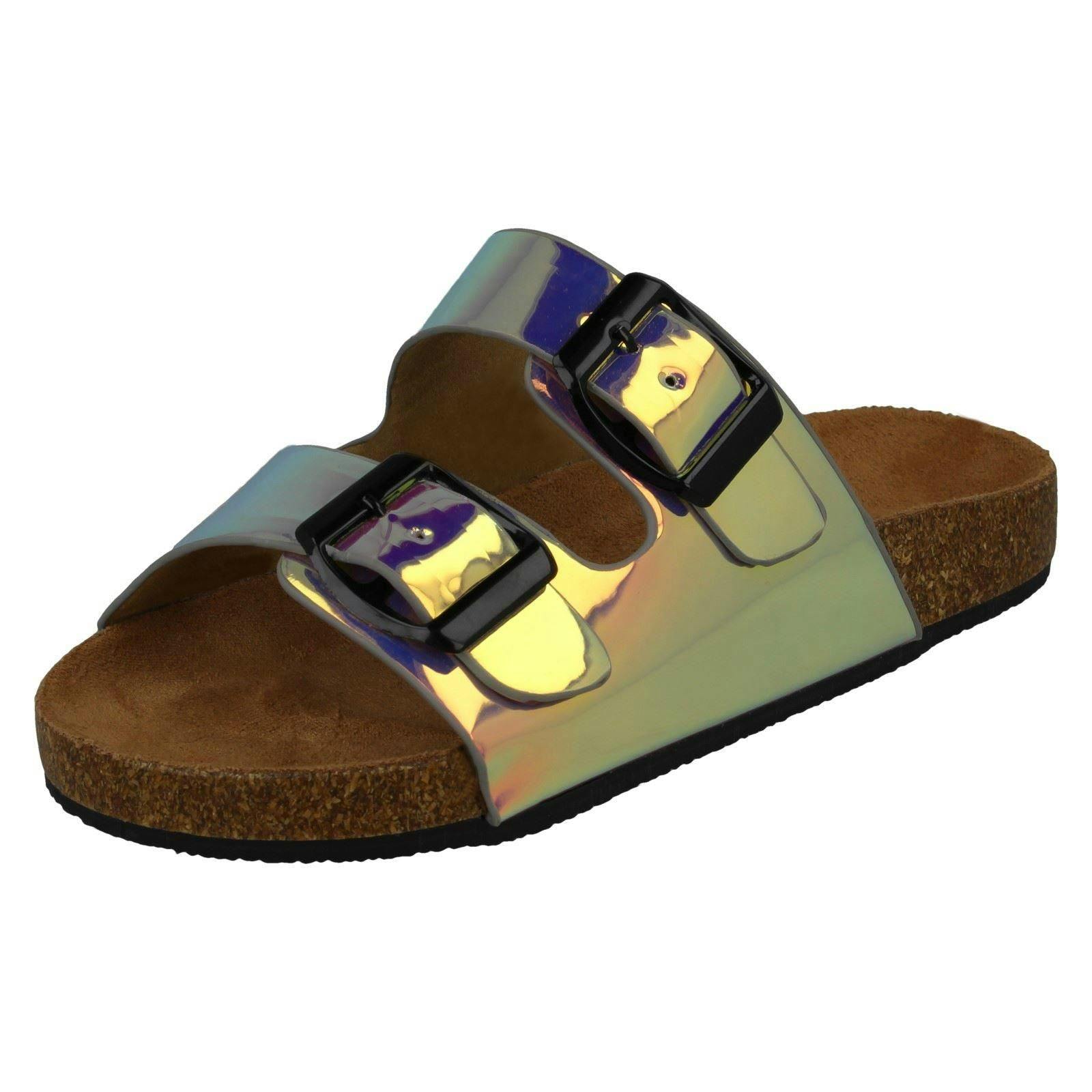Spot On Girls Pink Summer Hologram Mules - Uk 13 Child