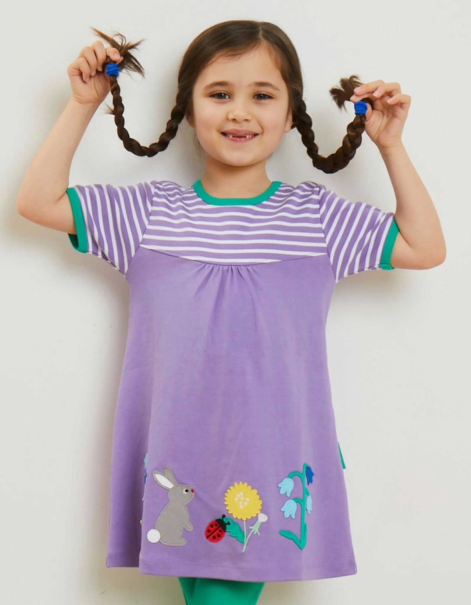 Toby Tiger Lilac/Green Organic Spring Applique Dress - 2-3Y / 98Cm