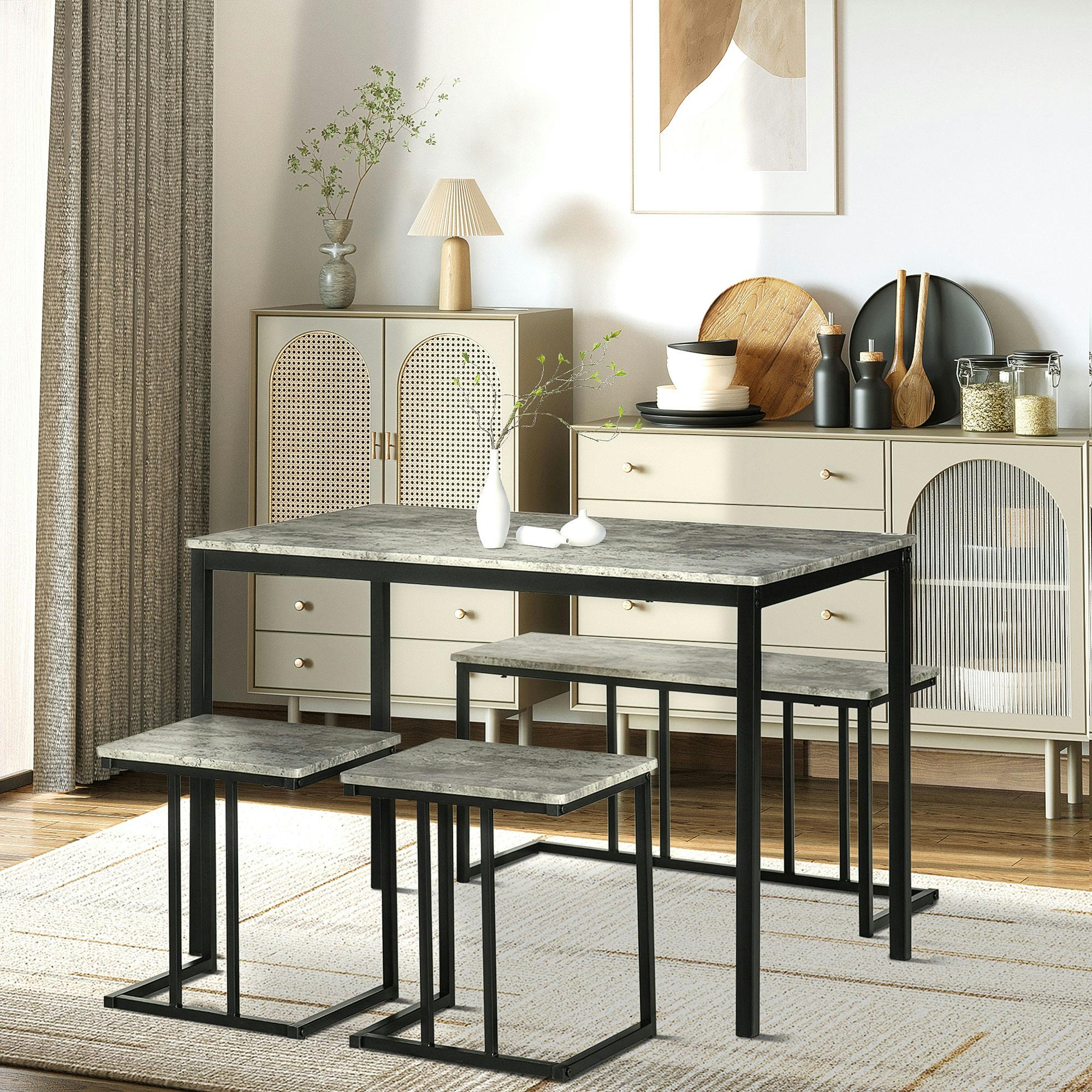 Photos - Dining Table HOMCOM Rackhams  Set, Concrete Effect Table and Chairs for 4 People, Grey 