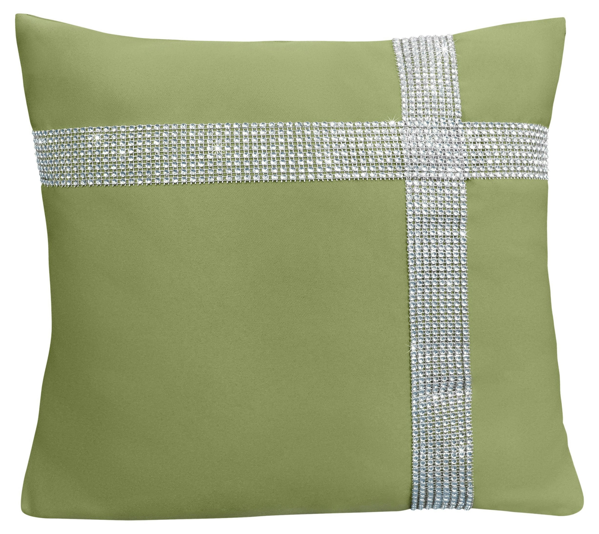 Rackhams Green Diamonte Detail Soft Touch Matte Fabric Scatter Cushion - 43Cm X 43Cm