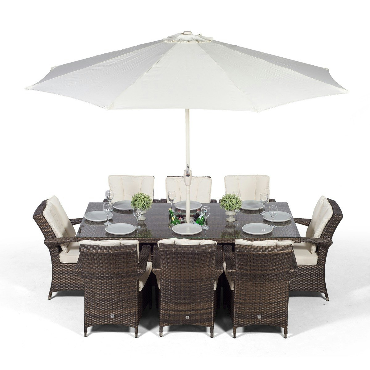Rackhams Brown Arizona Rectangular 8 Seater Patio Dining Set With Ice Bucket Drinks Cooler - 1